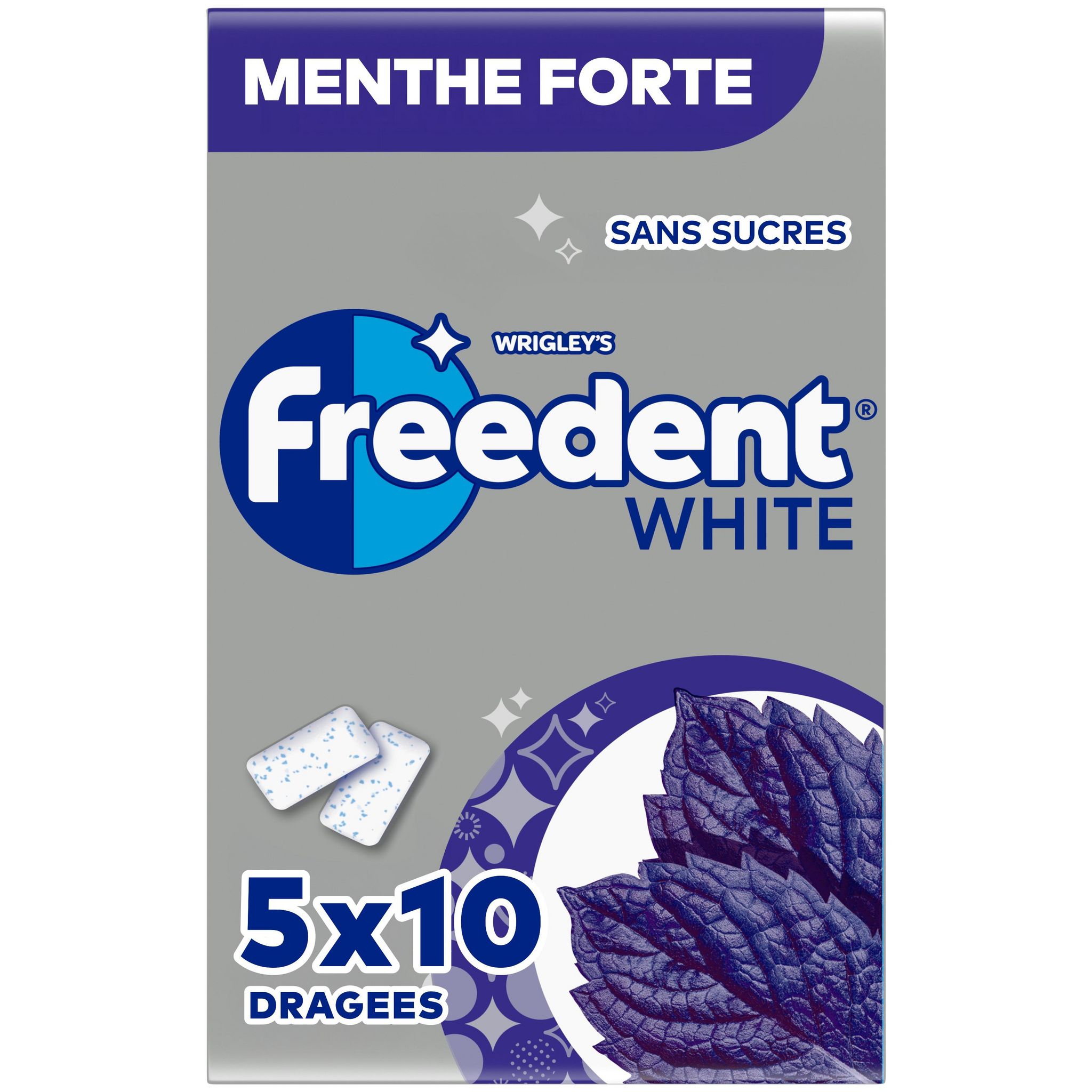 Voir la diapositive 2 : FREEDENT White chewing-gums sans sucres menthe forte 5x10 dragées 70g