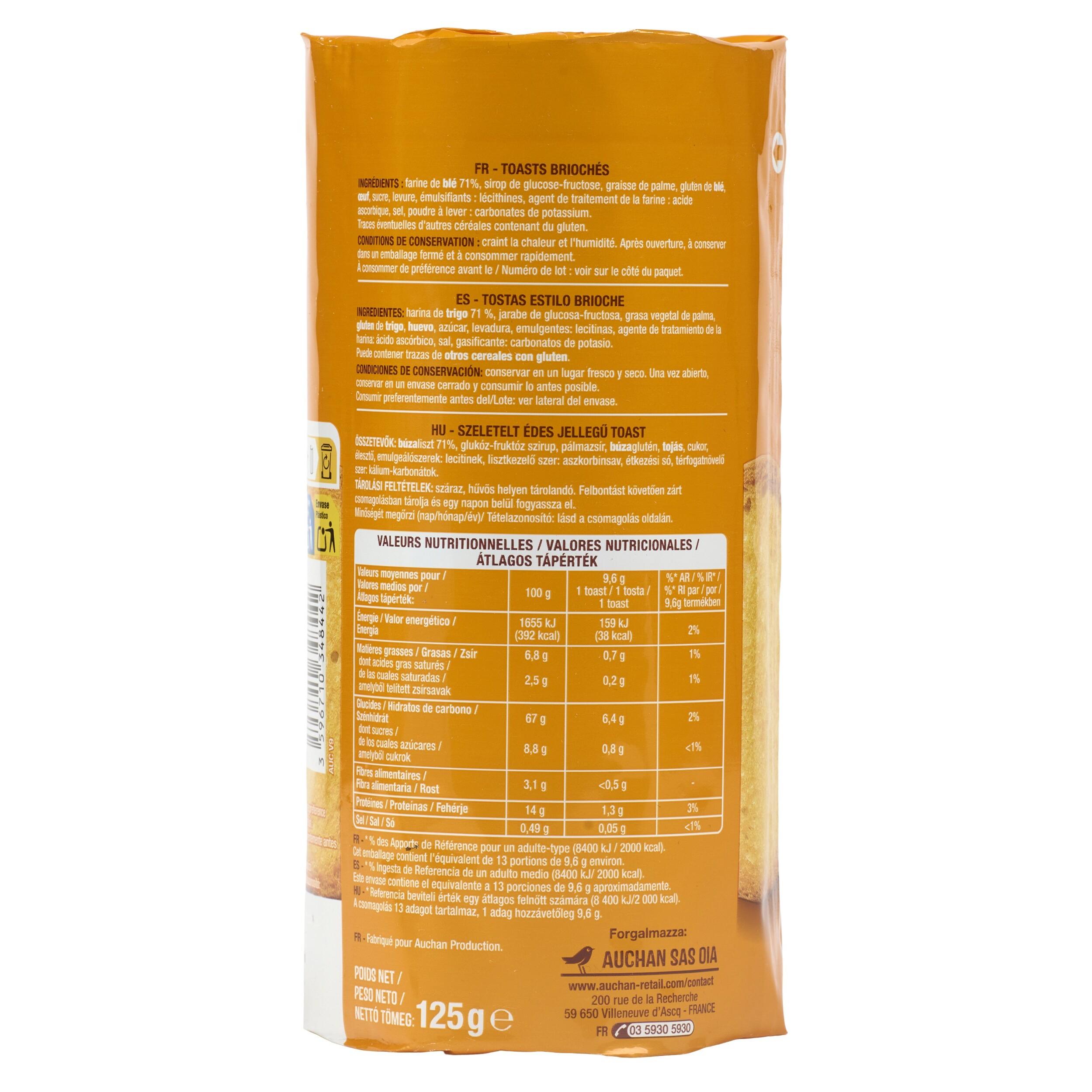 Voir la diapositive 2 : AUCHAN Toasts briochés nature 13 toasts 125g