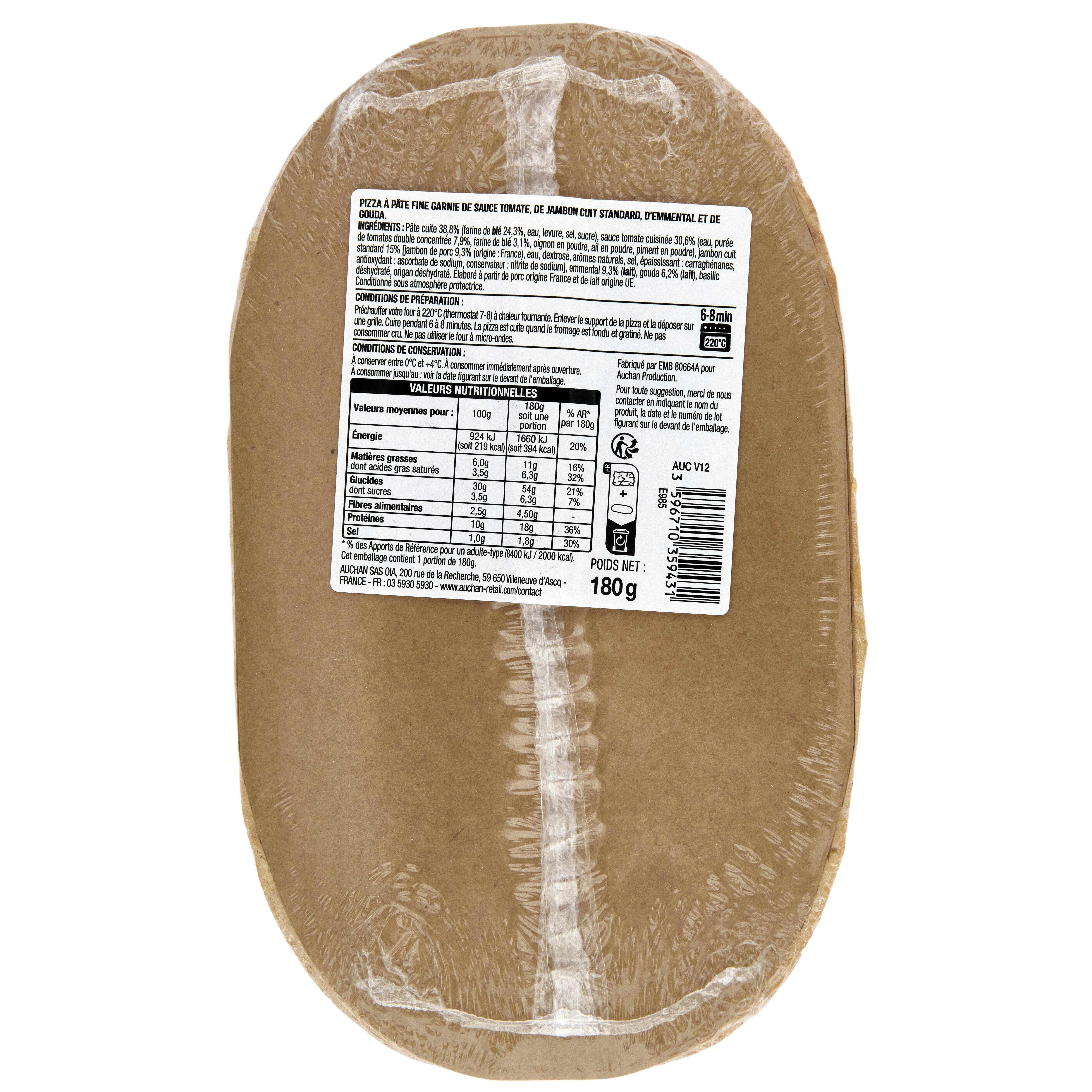 Voir la diapositive 4 : AUCHAN Mini pizza jambon fromage 1 part 180g