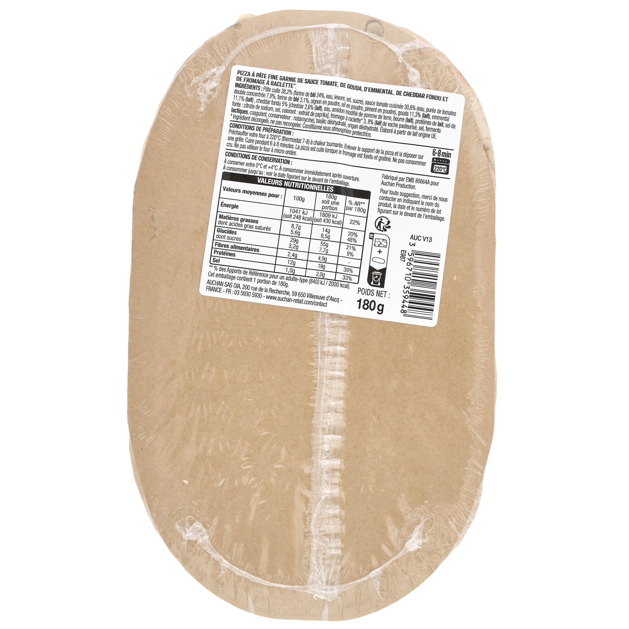 Voir la diapositive 3 : AUCHAN Mini pizza au fromage 1 part 180g