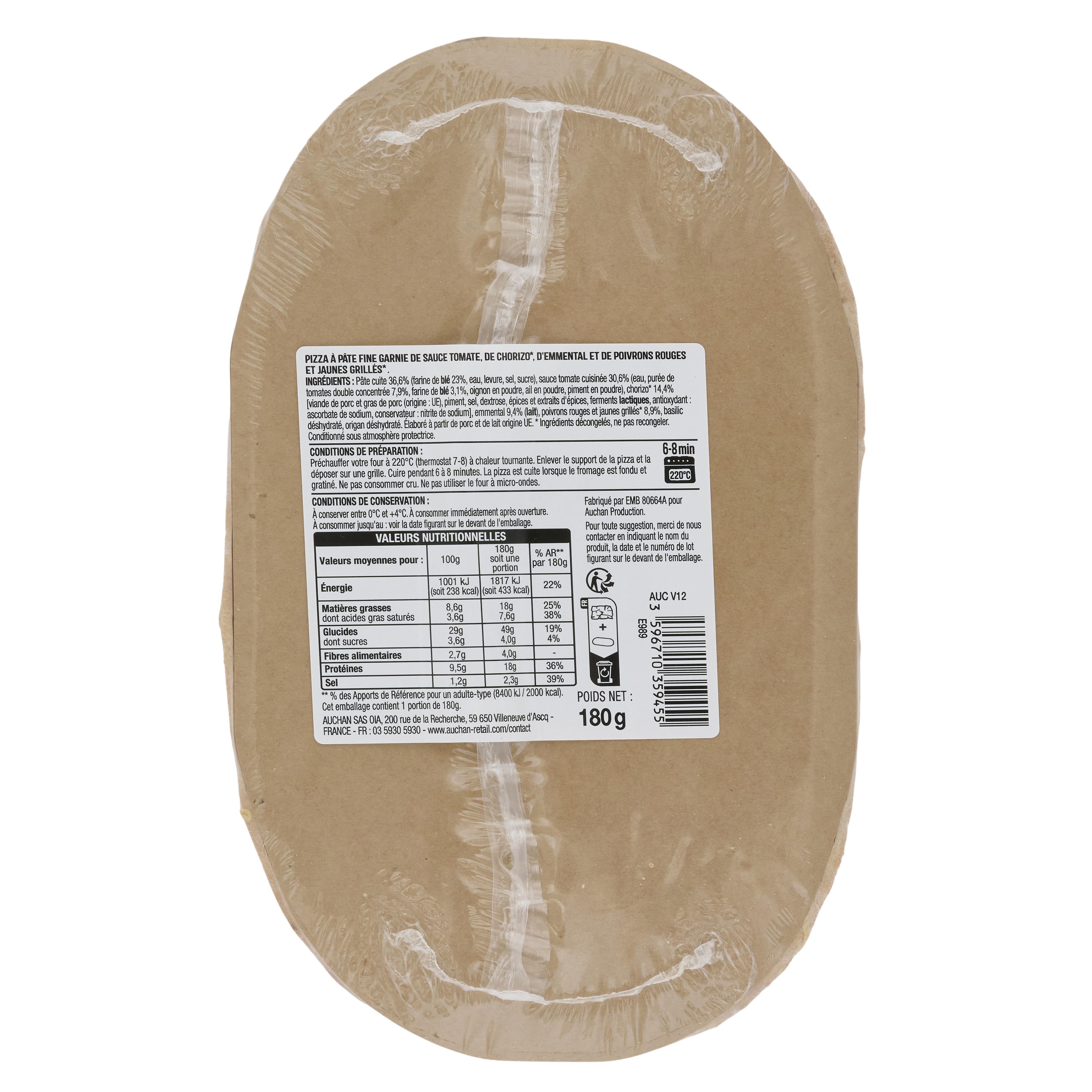 Voir la diapositive 3 : AUCHAN Mini pizza chorizo merguez 1 part 180g