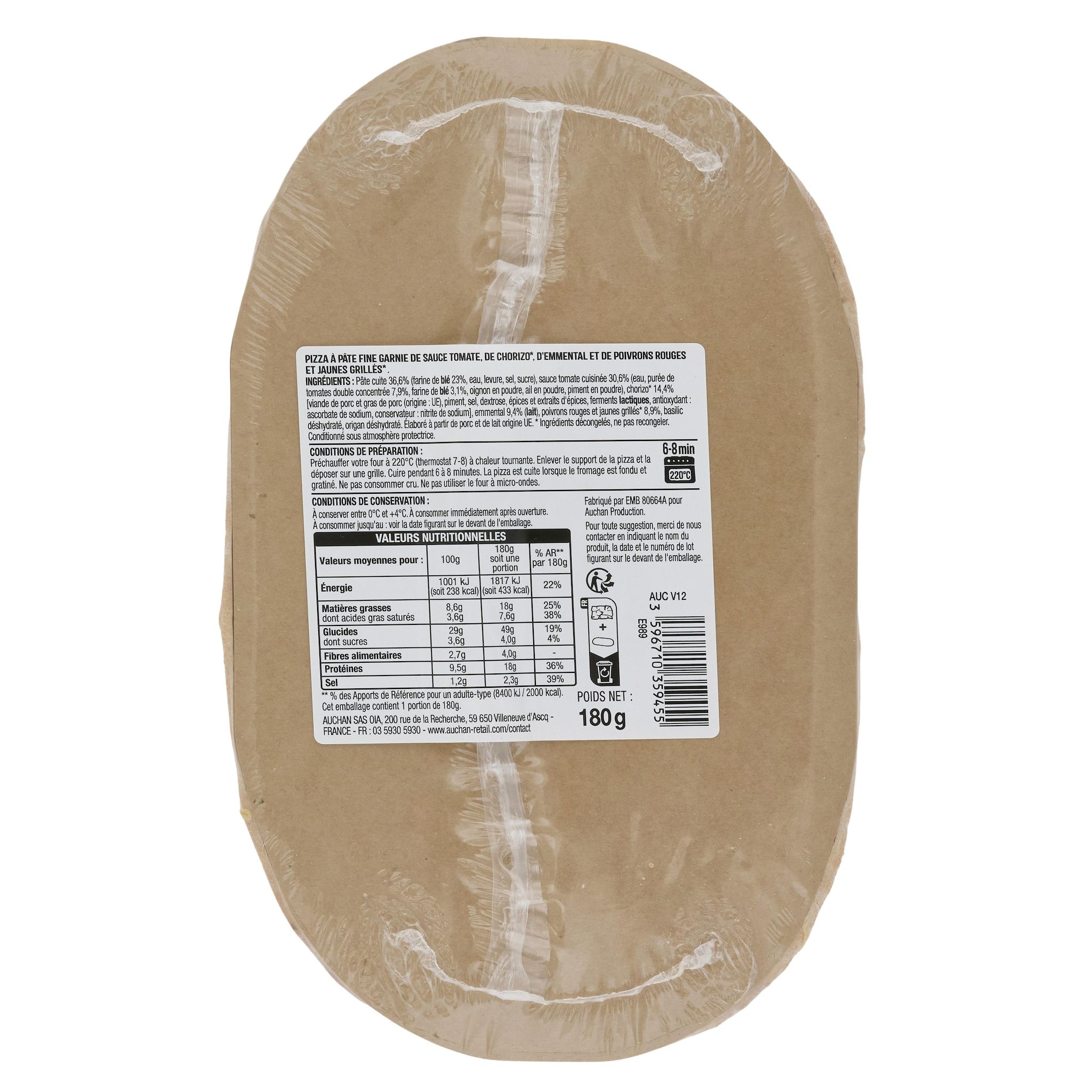 Voir la diapositive 3 : AUCHAN Mini pizza chorizo merguez 1 part 180g