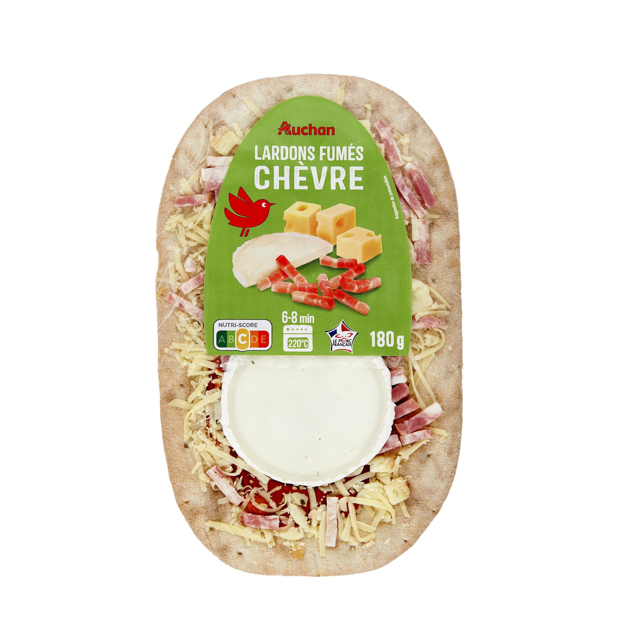 Voir la diapositive 2 : AUCHAN Mini pizza chèvre et lardons fumés 1 part 180g
