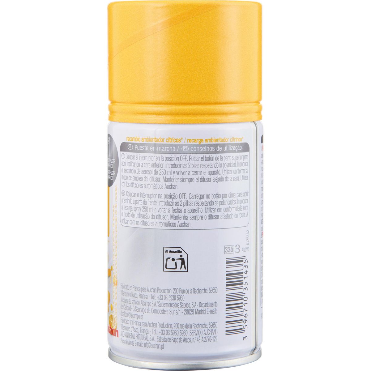 AUCHAN Recharge pour diffuseur automatique zestes d'agrumes 250ml