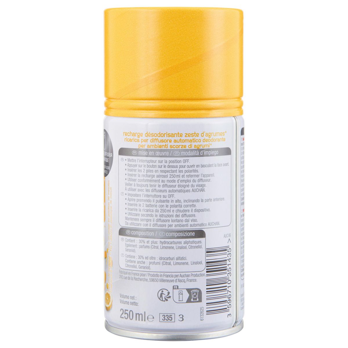 AUCHAN Recharge pour diffuseur automatique zestes d'agrumes 250ml