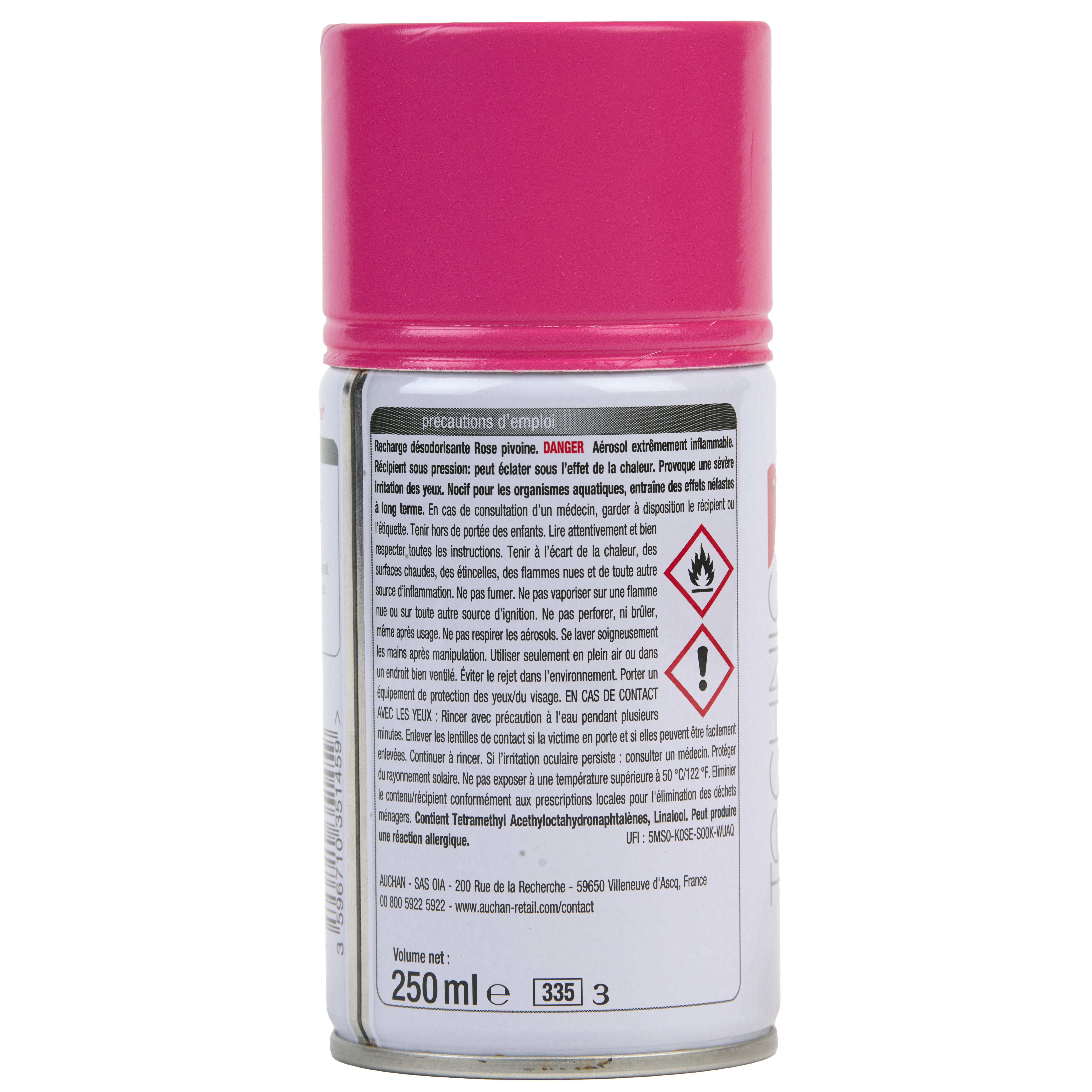 Voir la diapositive 2 : AUCHAN Recharge pour diffuseur automatique rose pivoine 250ml