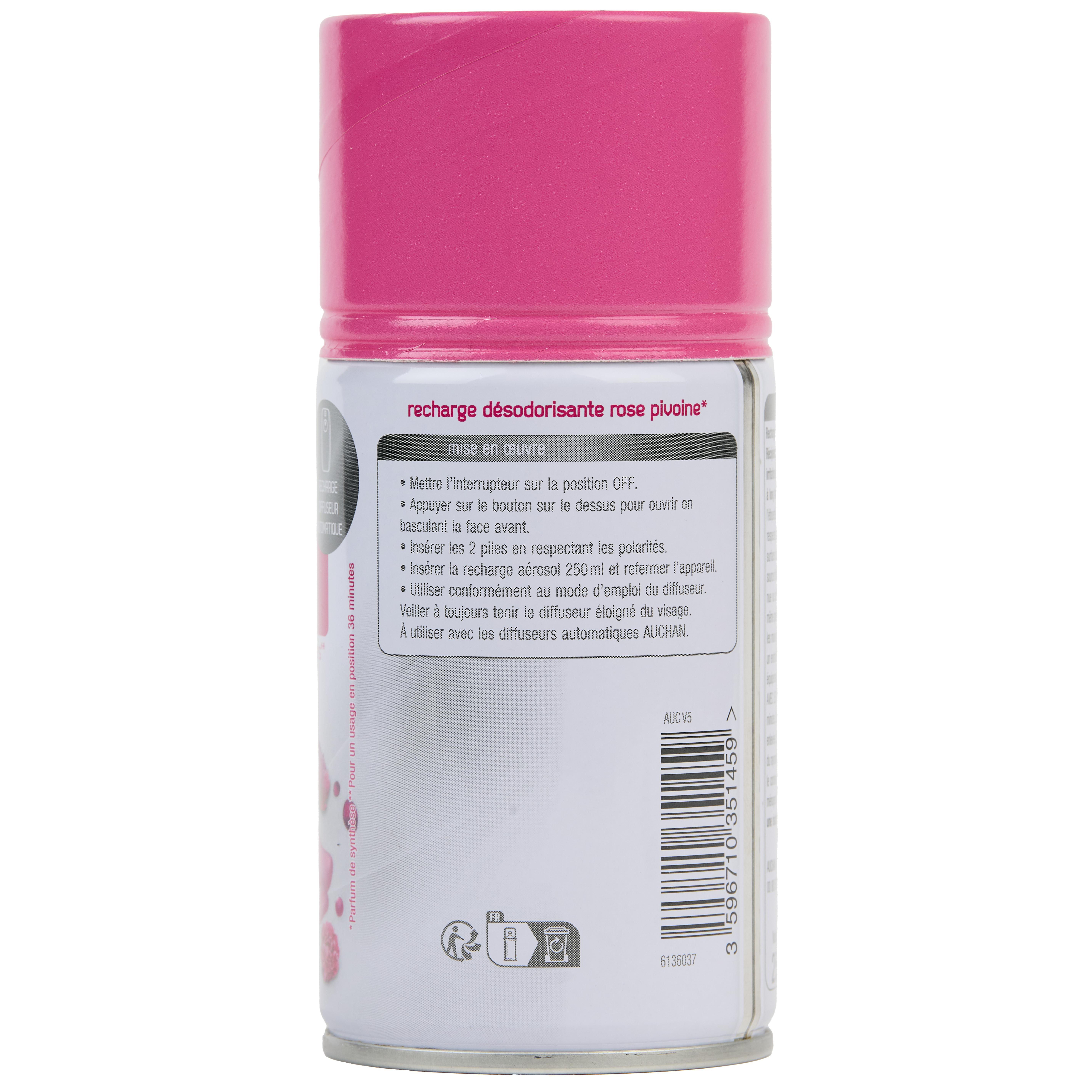 Voir la diapositive 3 : AUCHAN Recharge pour diffuseur automatique rose pivoine 250ml