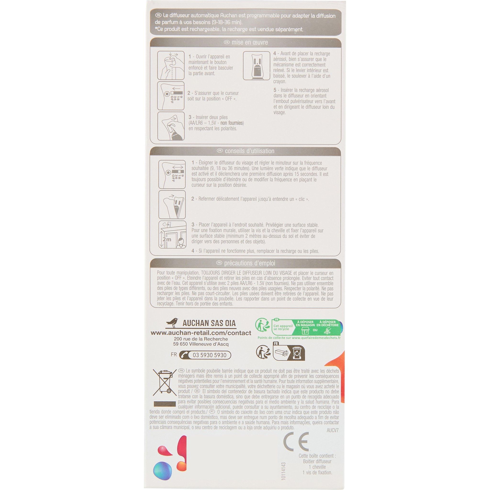 Voir la diapositive 3 : AUCHAN Diffuseur automatique programmable et rechargeable 1 diffuseur