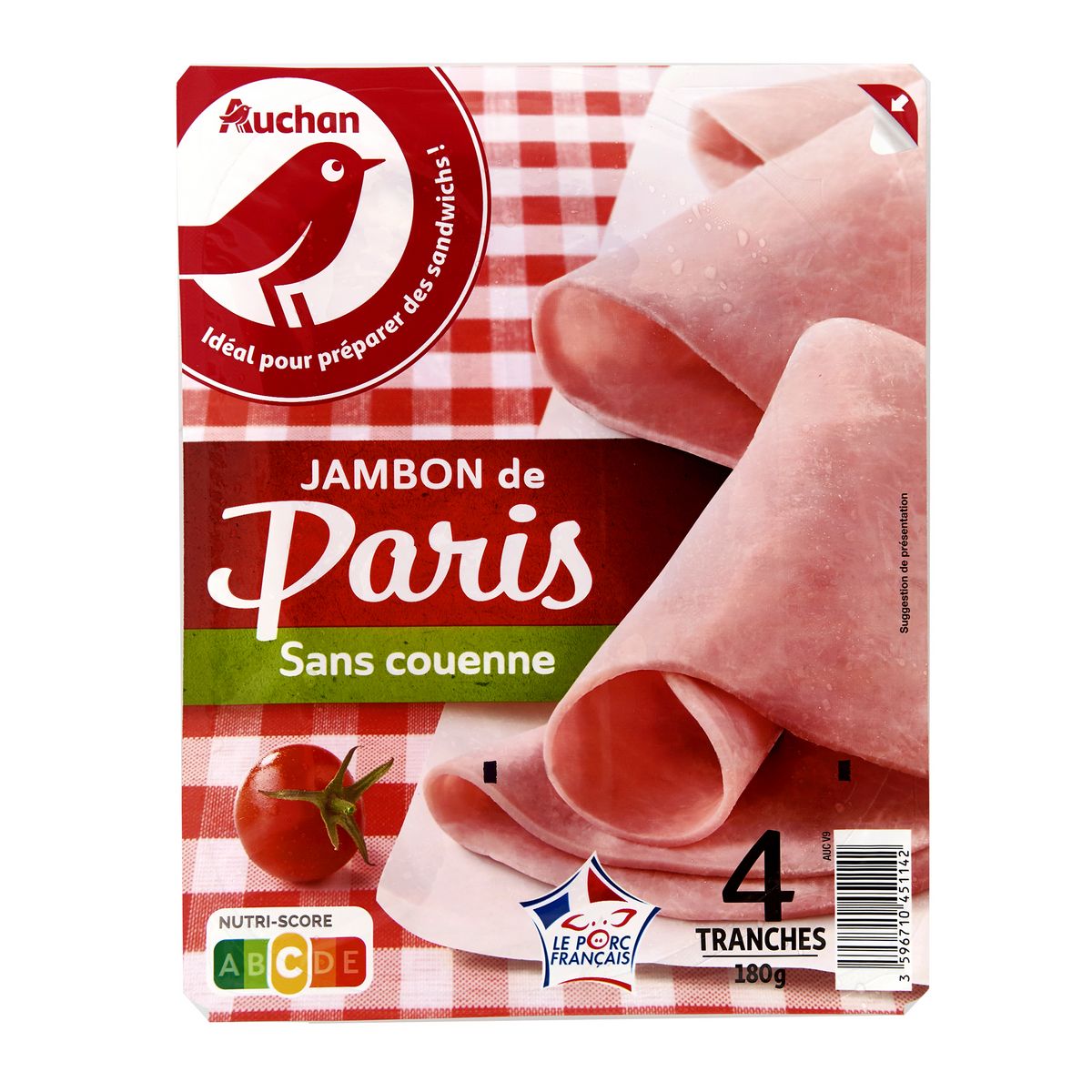 AUCHAN Jambon de Paris 4 tranches 180g