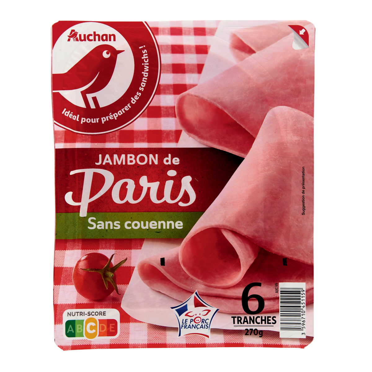 AUCHAN Jambon de Paris 6 tranches 270g