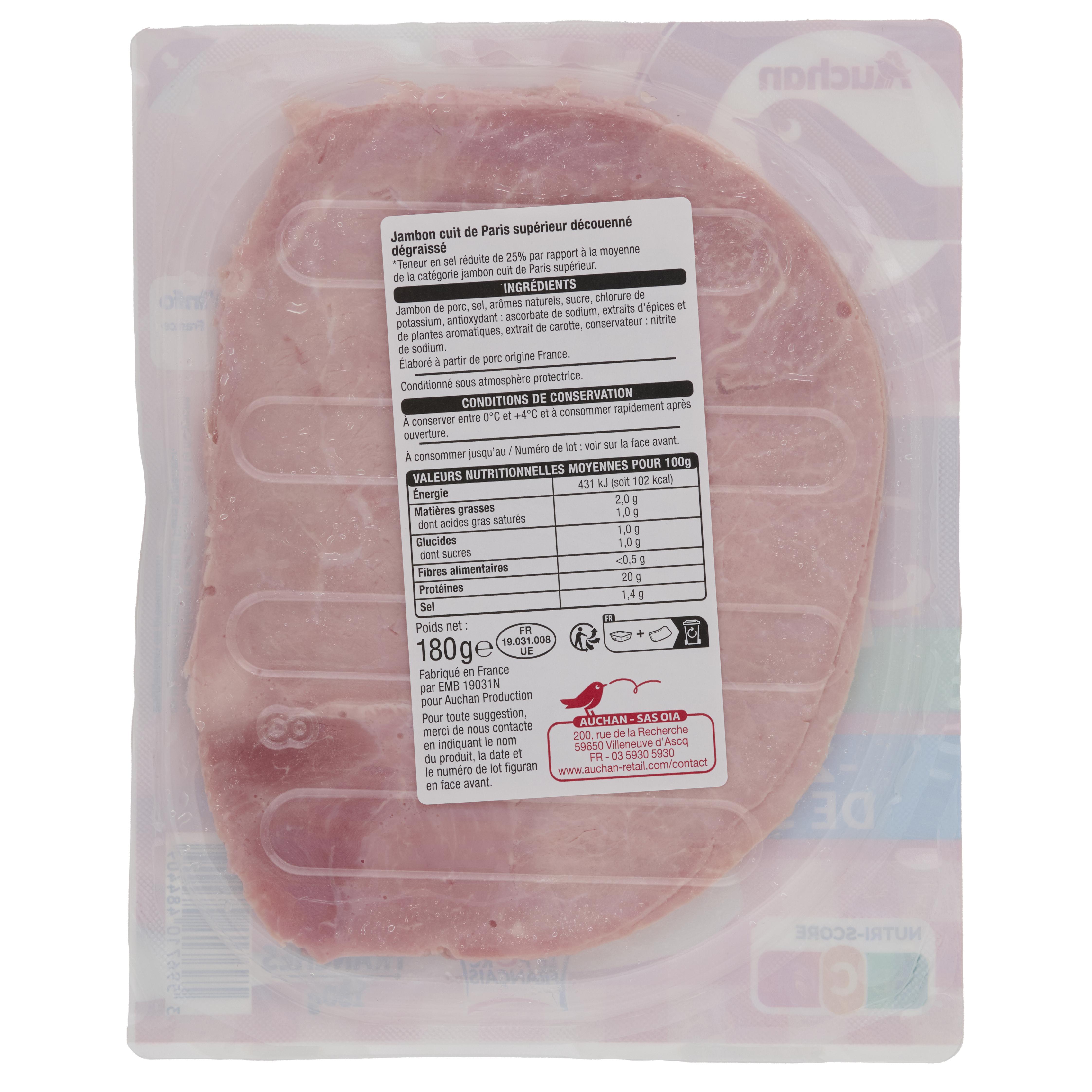 Voir la diapositive 2 : AUCHAN Jambon de Paris réduit en sel 6 tranches 180g