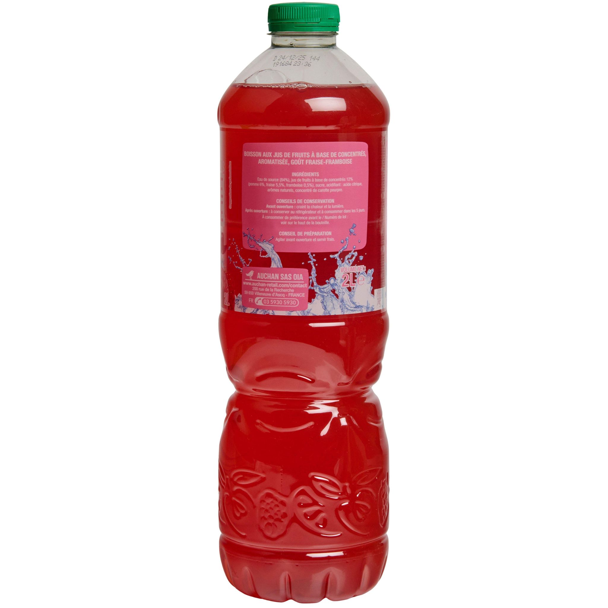 Voir la diapositive 3 : AUCHAN Boisson aux fruits à base de concentrés fraise framboise 2l