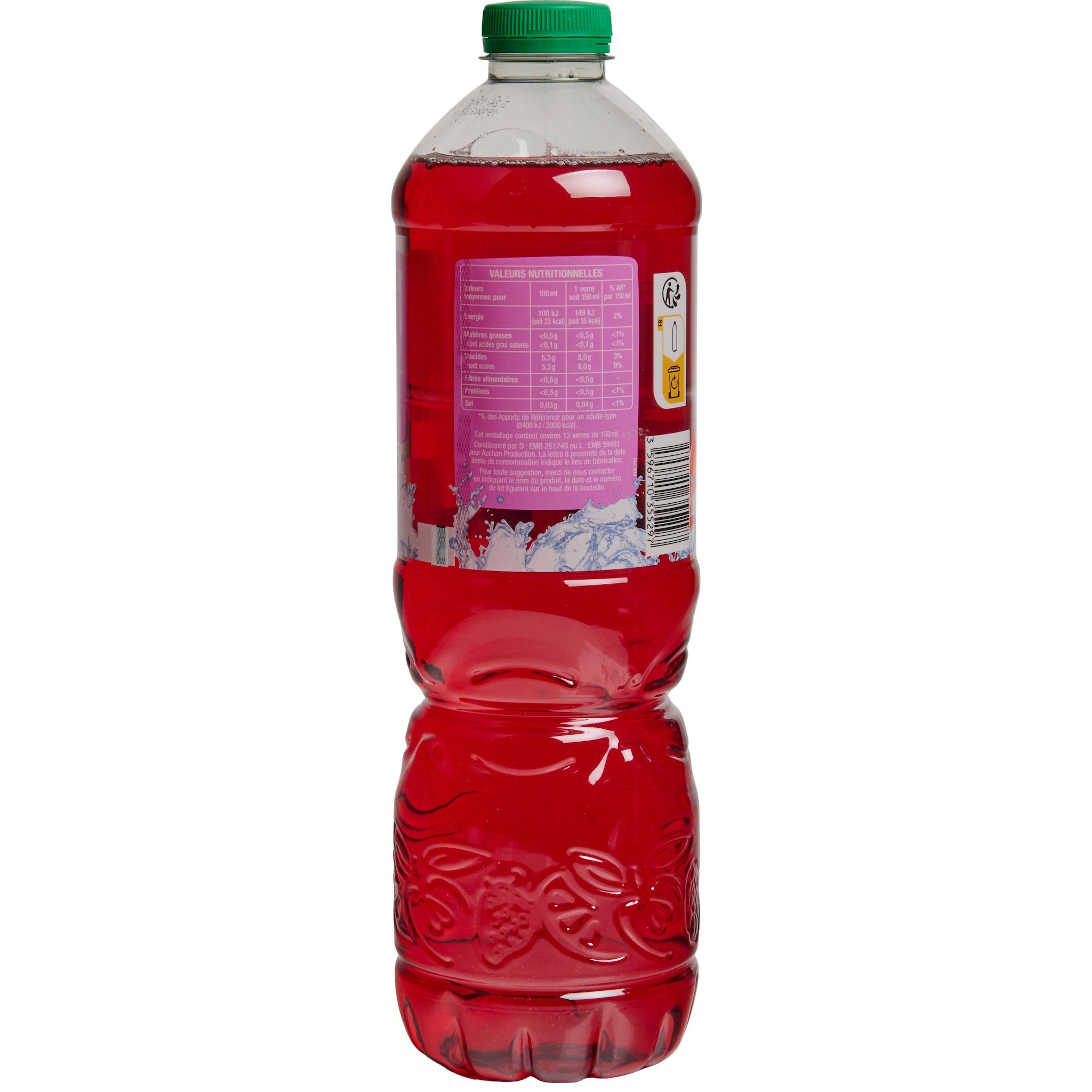 Voir la diapositive 2 : AUCHAN Boisson aux fruits goût pomme cassis framboise 2l