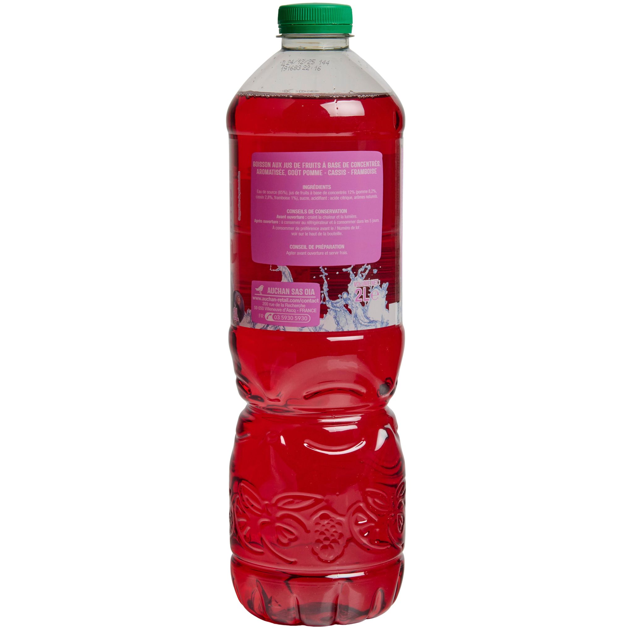 Voir la diapositive 4 : AUCHAN Boisson aux fruits goût pomme cassis framboise 2l