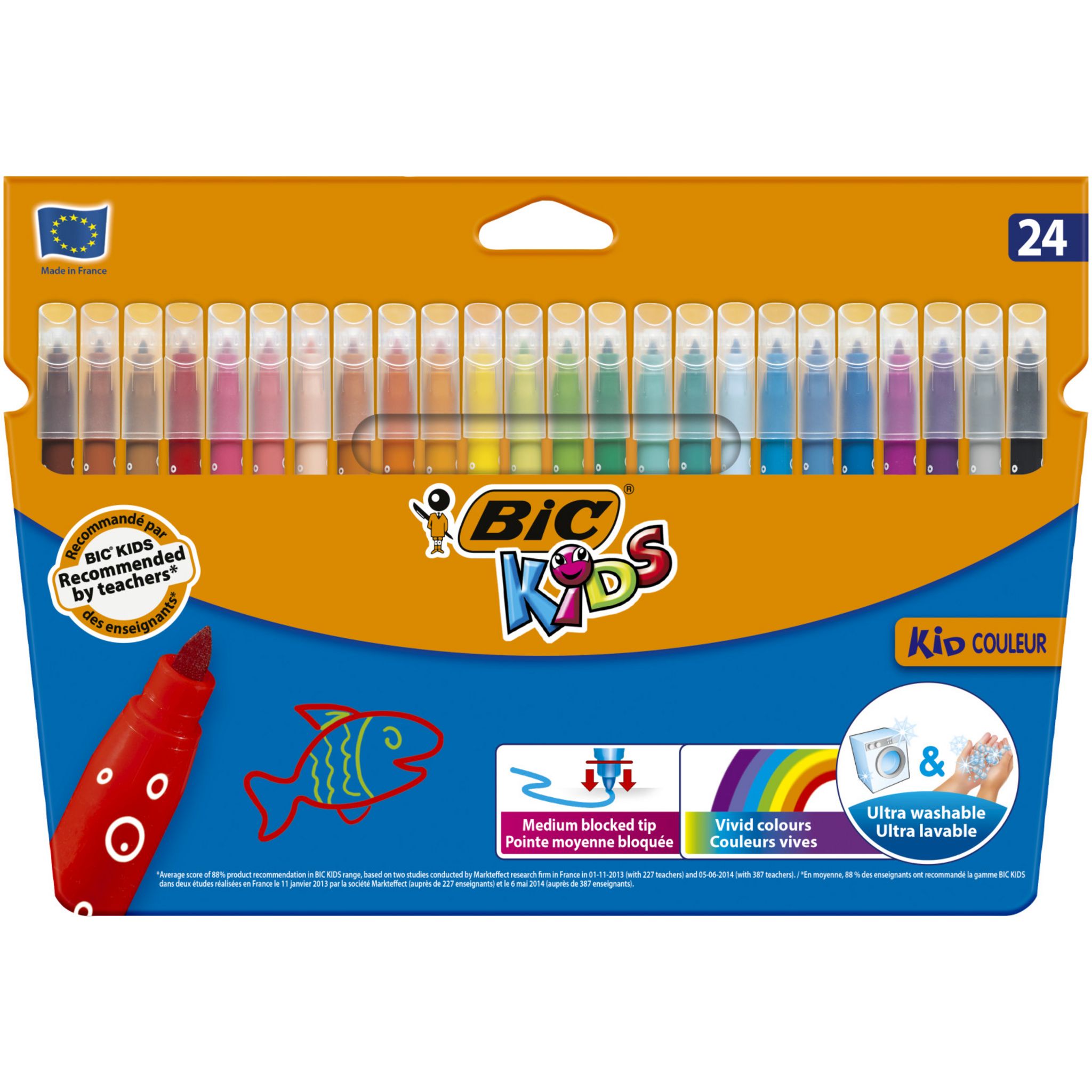 BIC Feutres de coloriage KIDS pointe moyenne - Etui en carton de 24