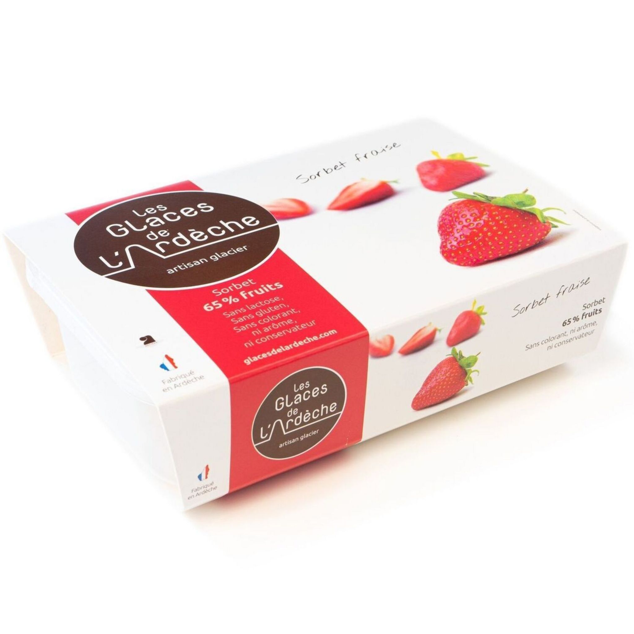 LES GLACES DE L'ARDECHE Sorbet à la fraise 65% fruits 550g