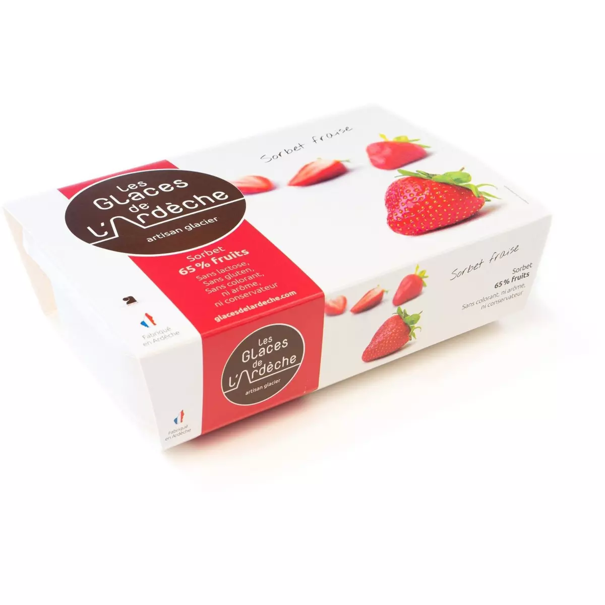 LES GLACES DE L'ARDECHE Sorbet à la fraise 65% fruits 550g