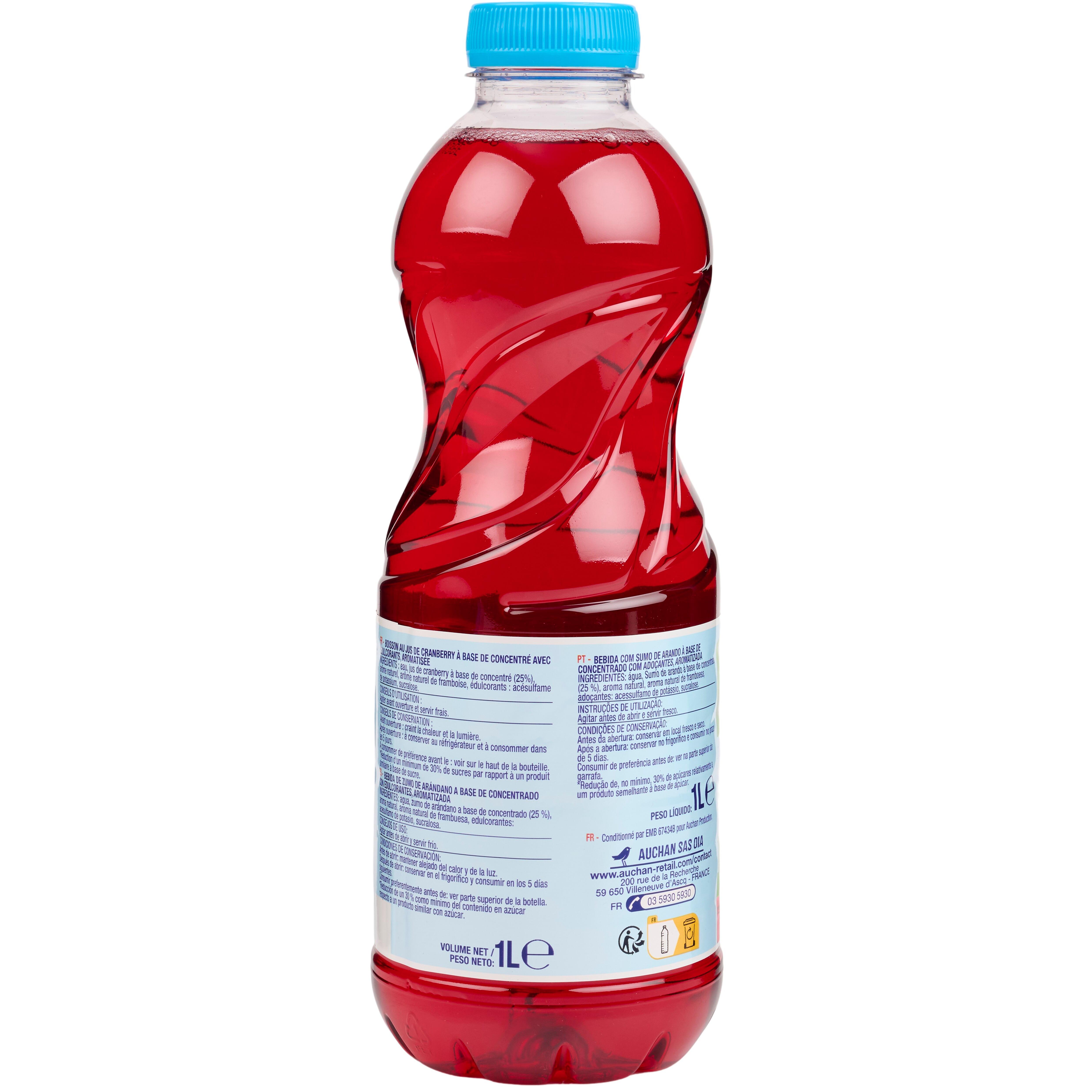 Voir la diapositive 2 : AUCHAN Boisson au jus de cranberry light avec édulcorants 1l