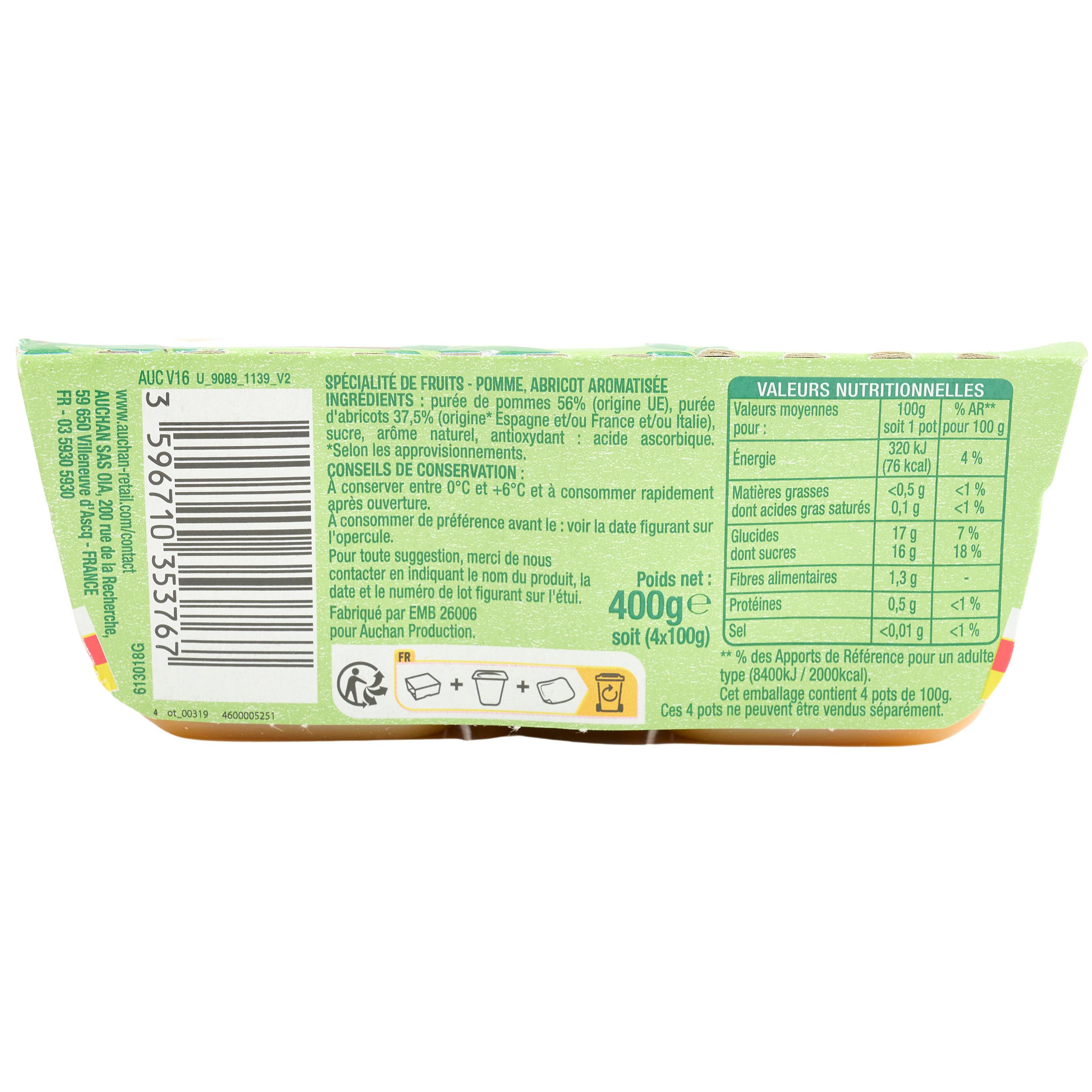 Voir la diapositive 2 : AUCHAN Spécialité pomme abricot 4x100g