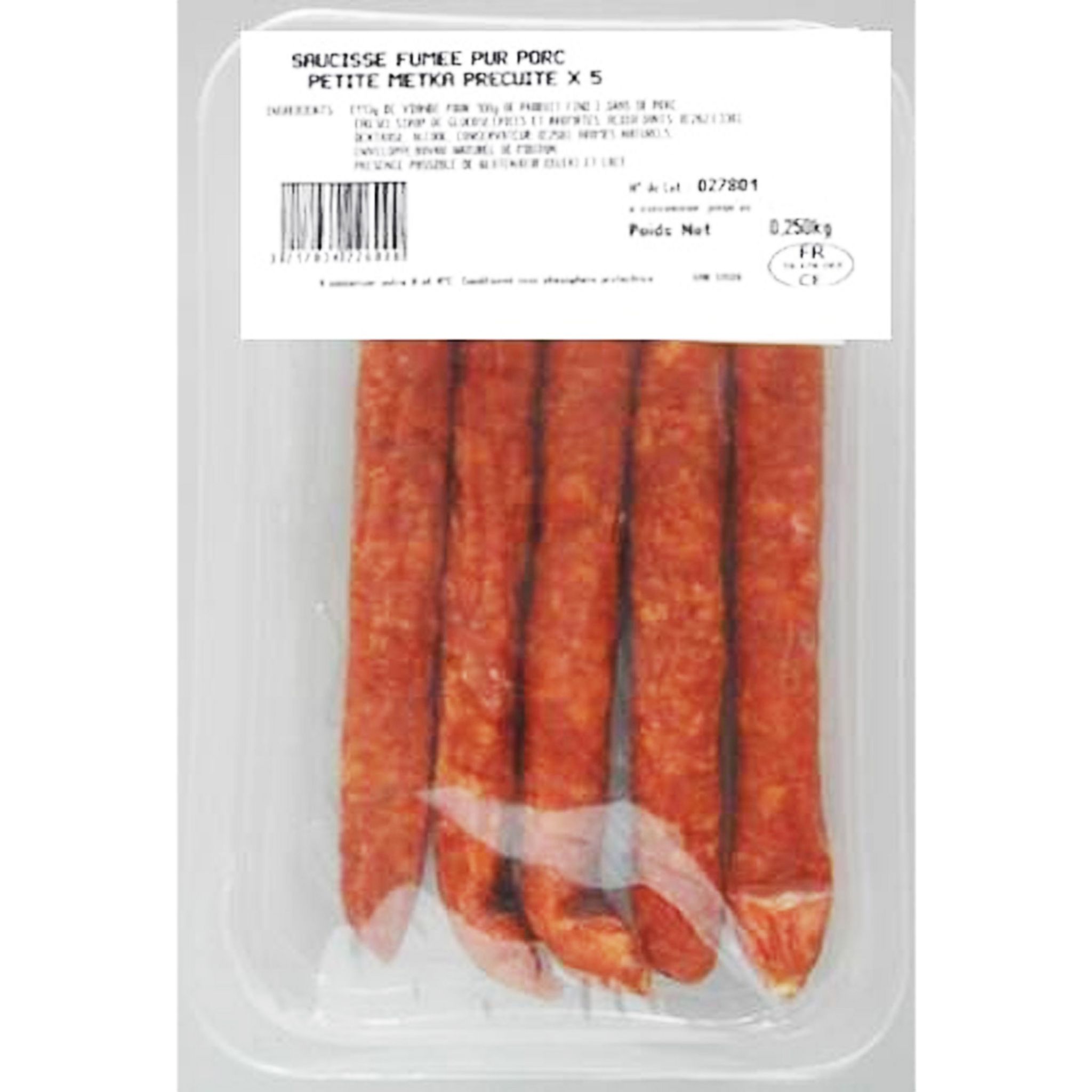 Metka petites saucisses fumées pur porc précuites x5 -250g 5 pièces 250g