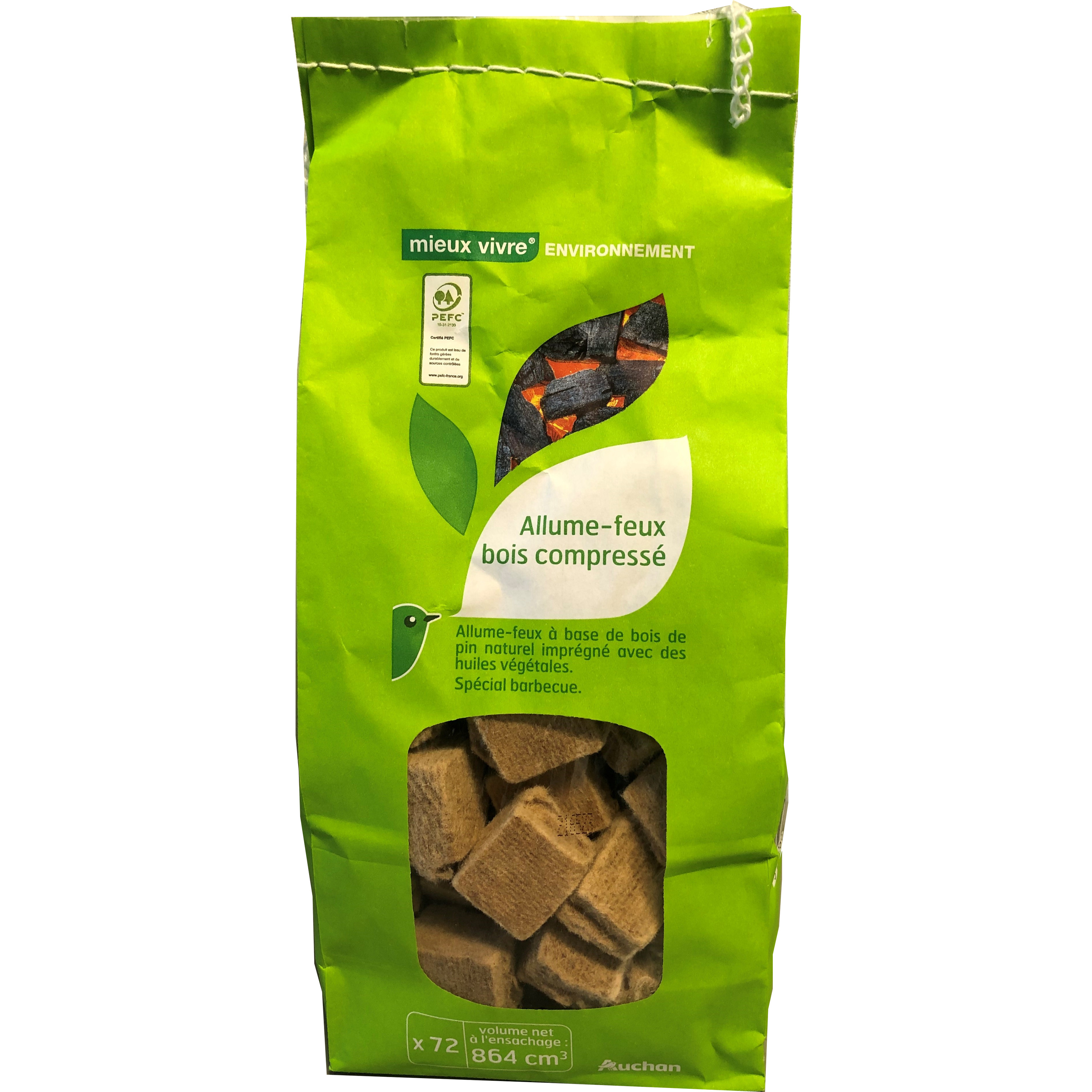 AUCHAN Allume feu en cubes bois x72