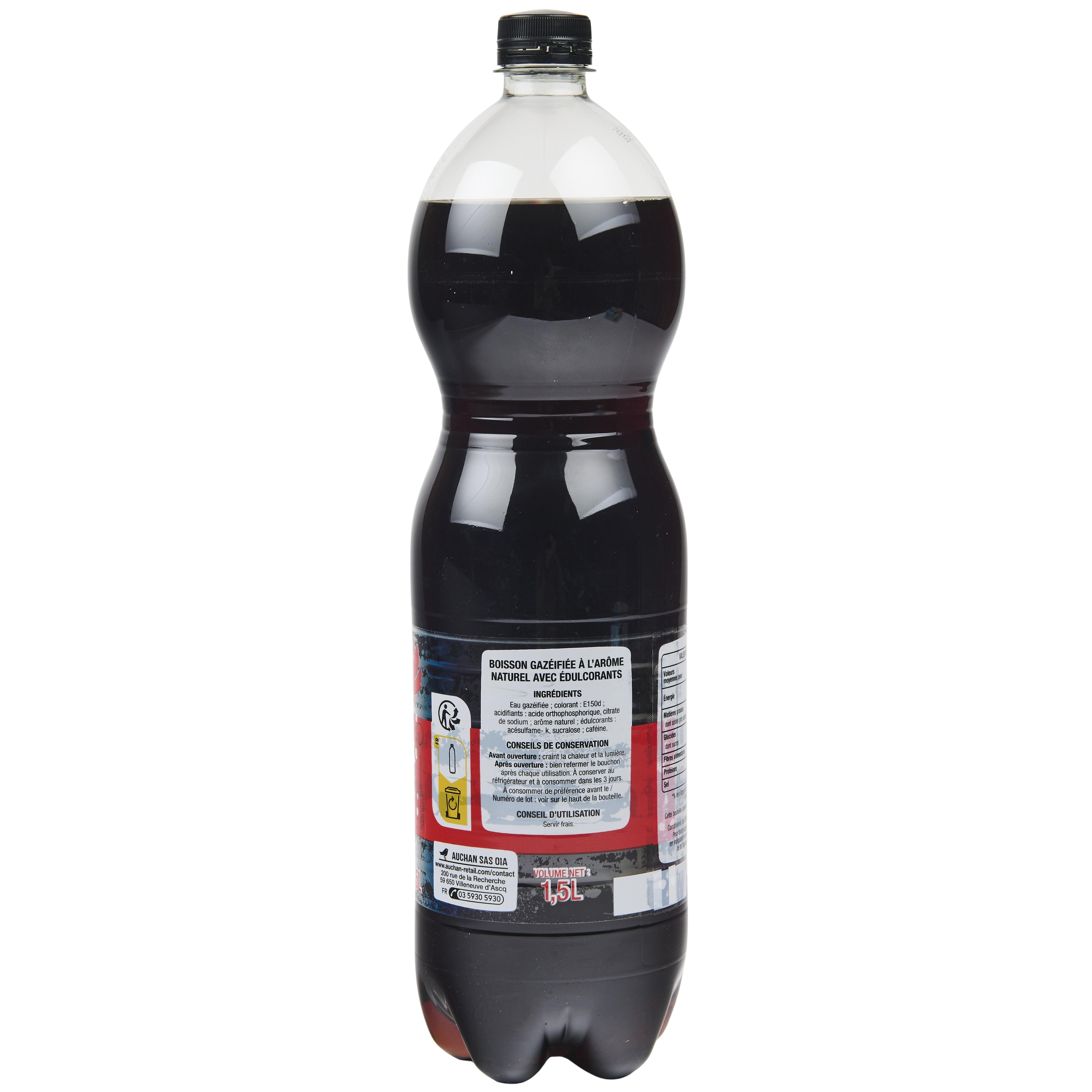 Voir la diapositive 2 : AUCHAN Boisson gazeuse Planet cola zéro sucre 1,5l