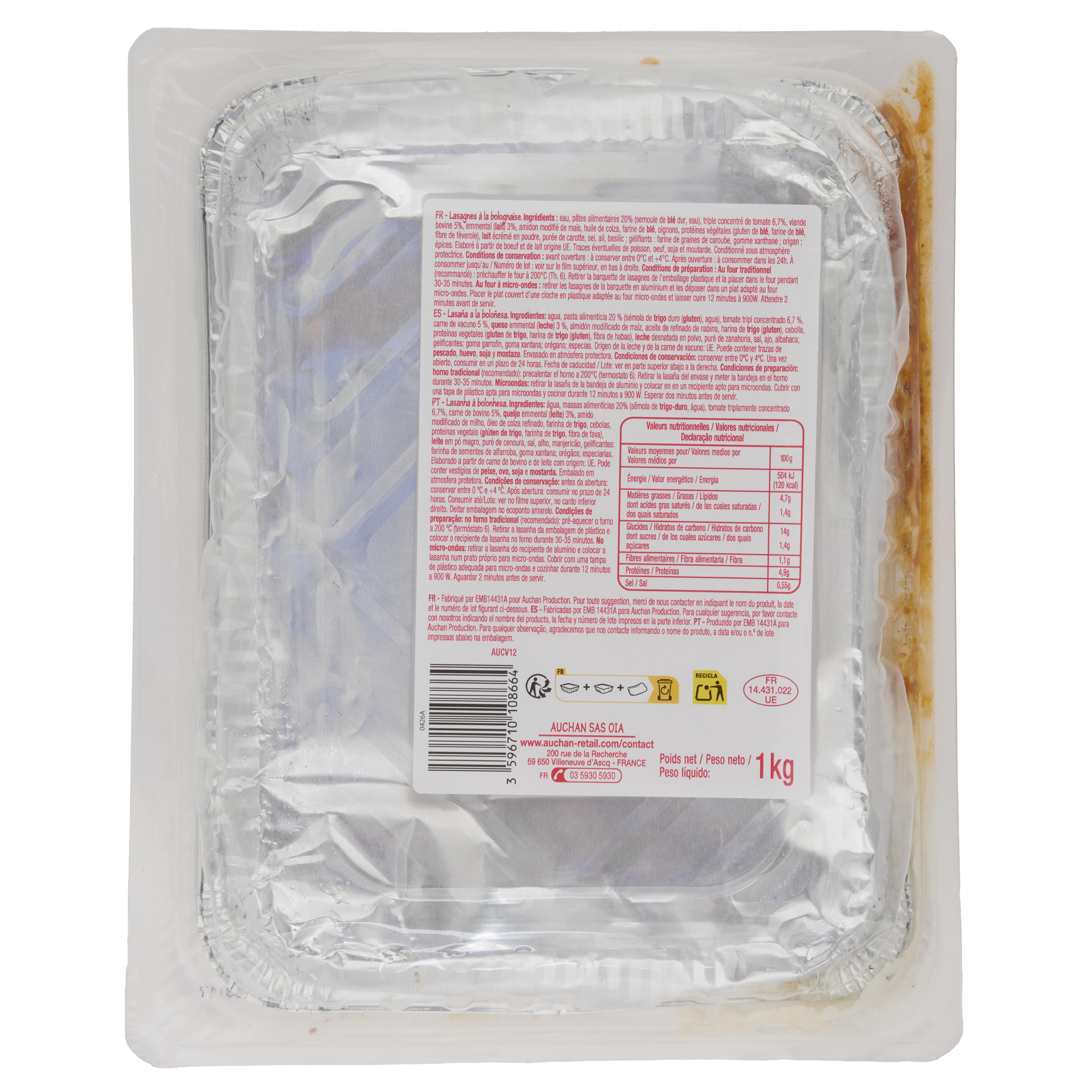 Voir la diapositive 2 : POUCE Lasagnes à la bolognaise 1kg