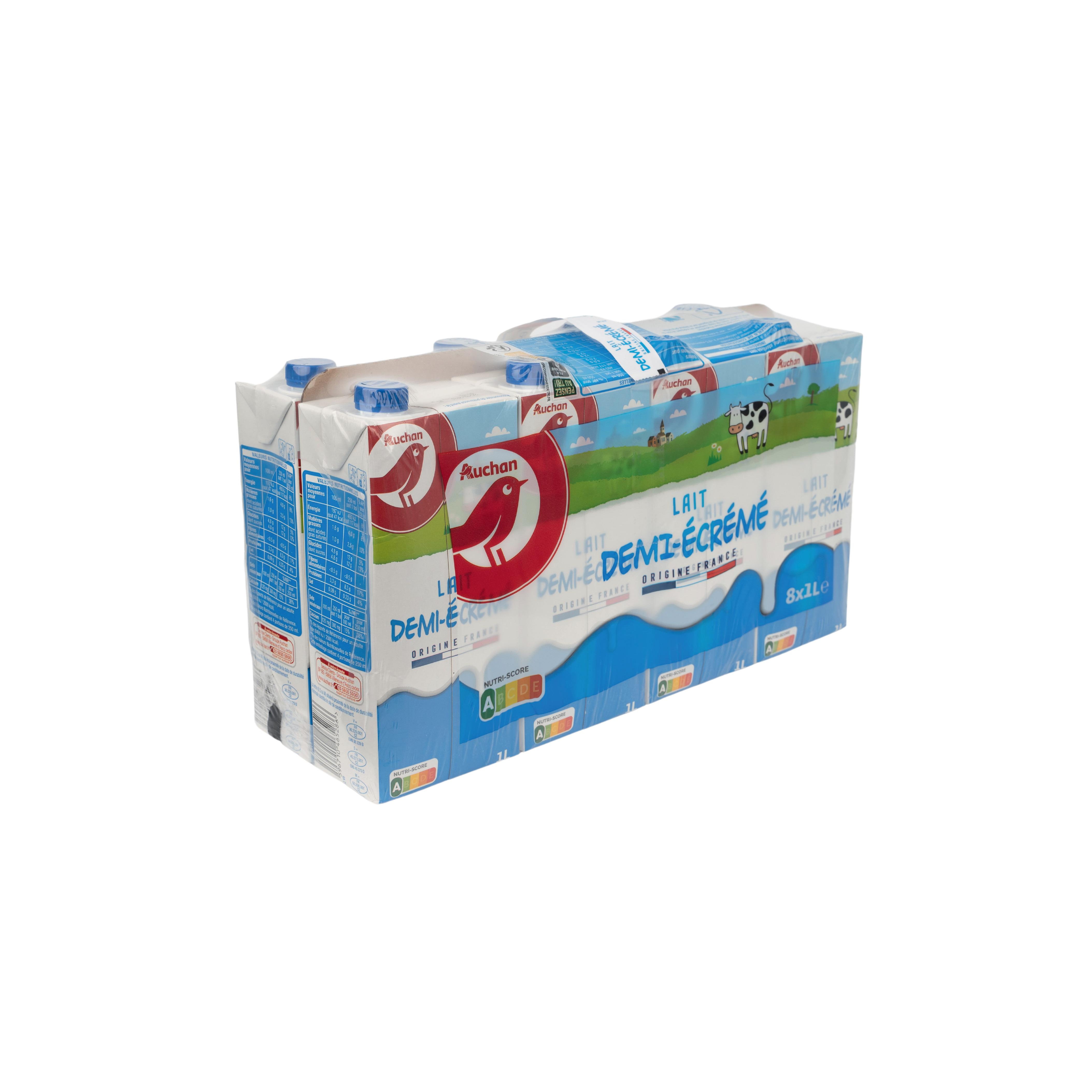 Voir la diapositive 2 : AUCHAN Lait demi-écrémé UHT 8x1L