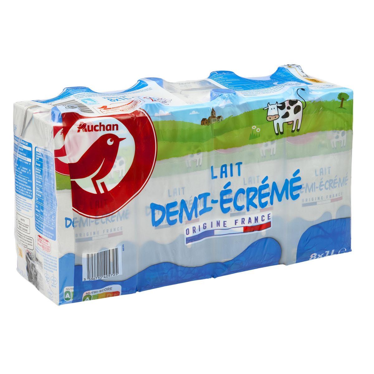 AUCHAN Lait demi-écrémé UHT 8x1L
