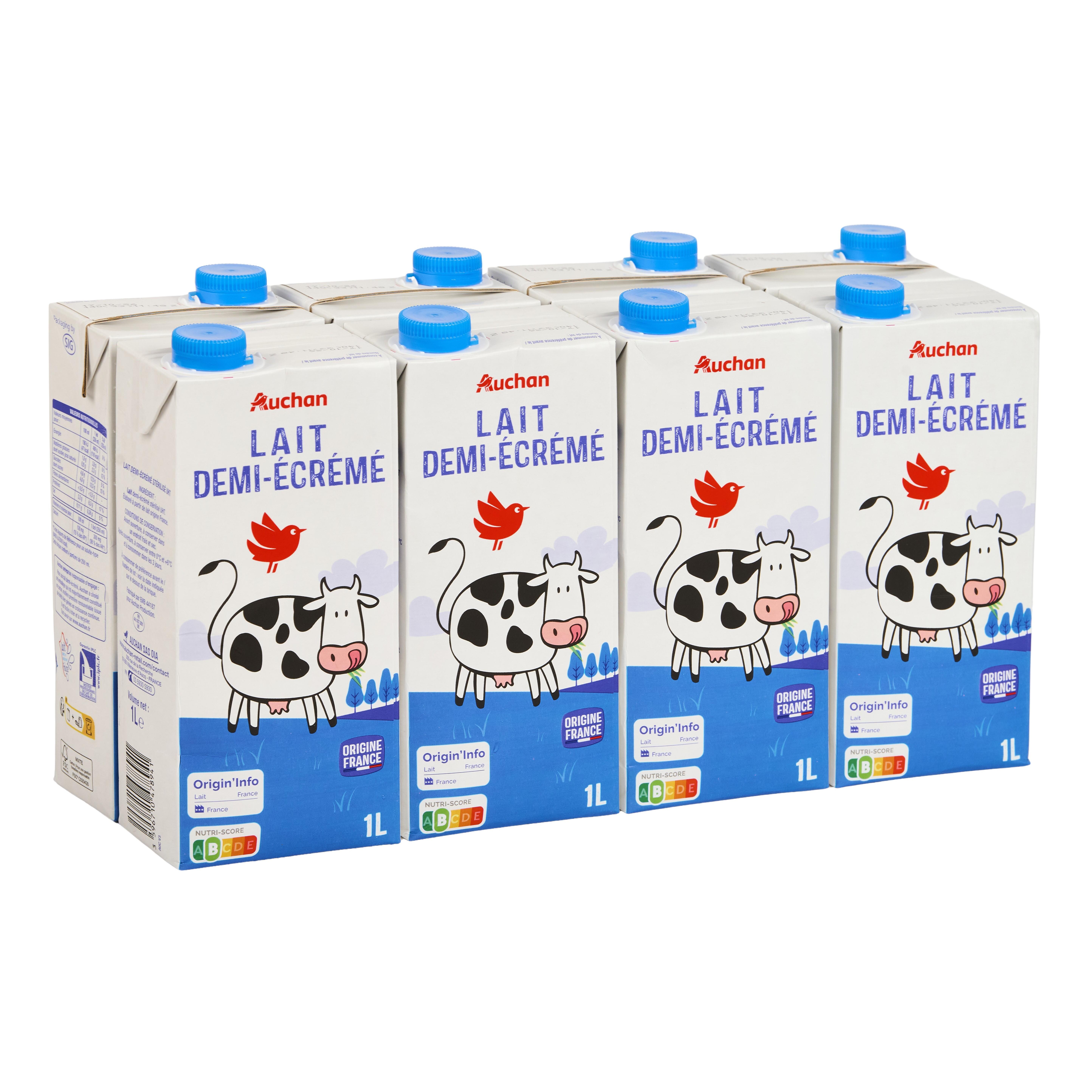 Voir la diapositive 3 : AUCHAN Lait demi-écrémé UHT 8x1L