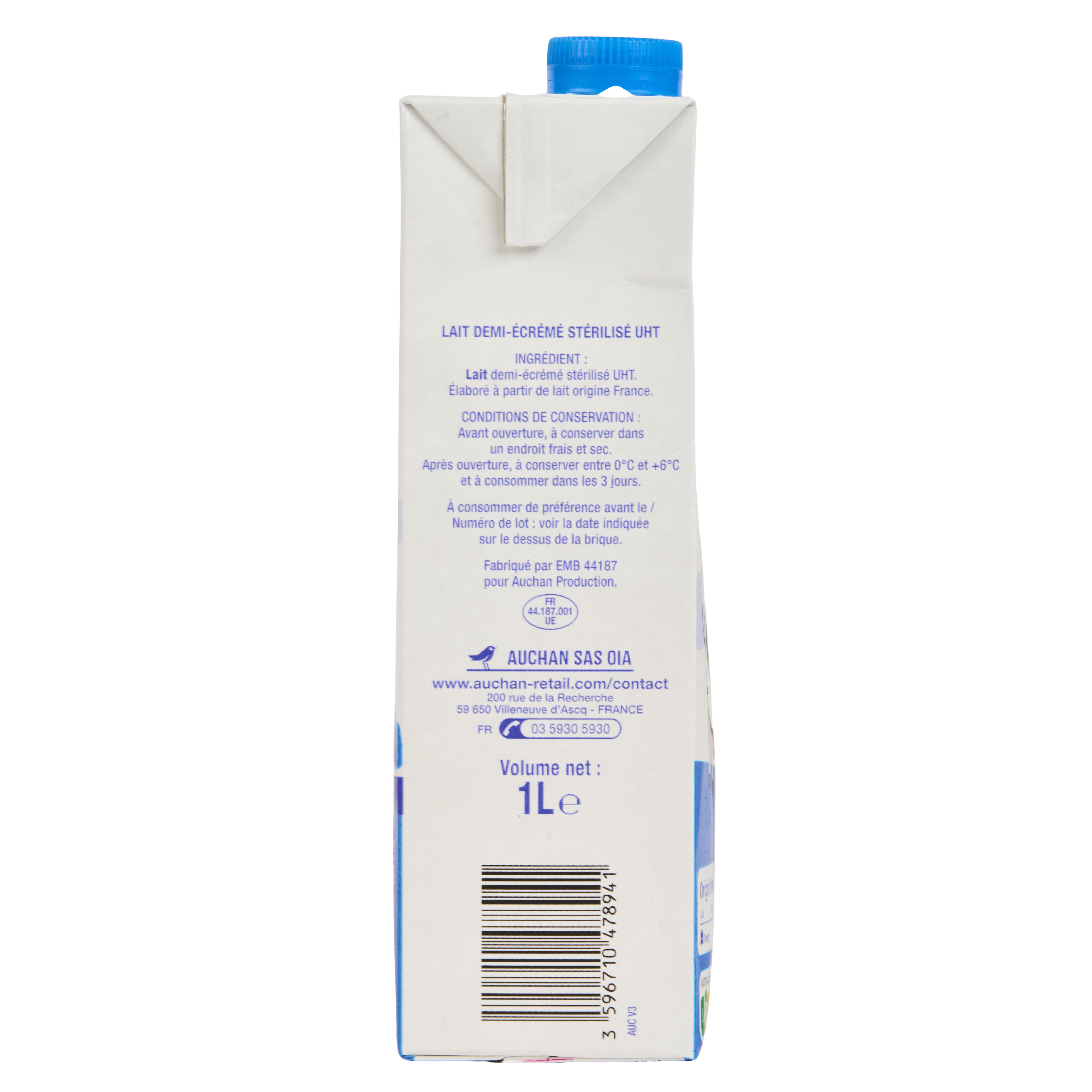 Voir la diapositive 5 : AUCHAN Lait demi-écrémé UHT 8x1L