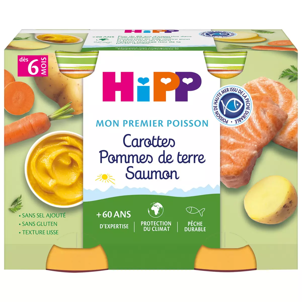 HIPP Petit pot carottes pommes de terre saumon dès 6 mois 2x190g