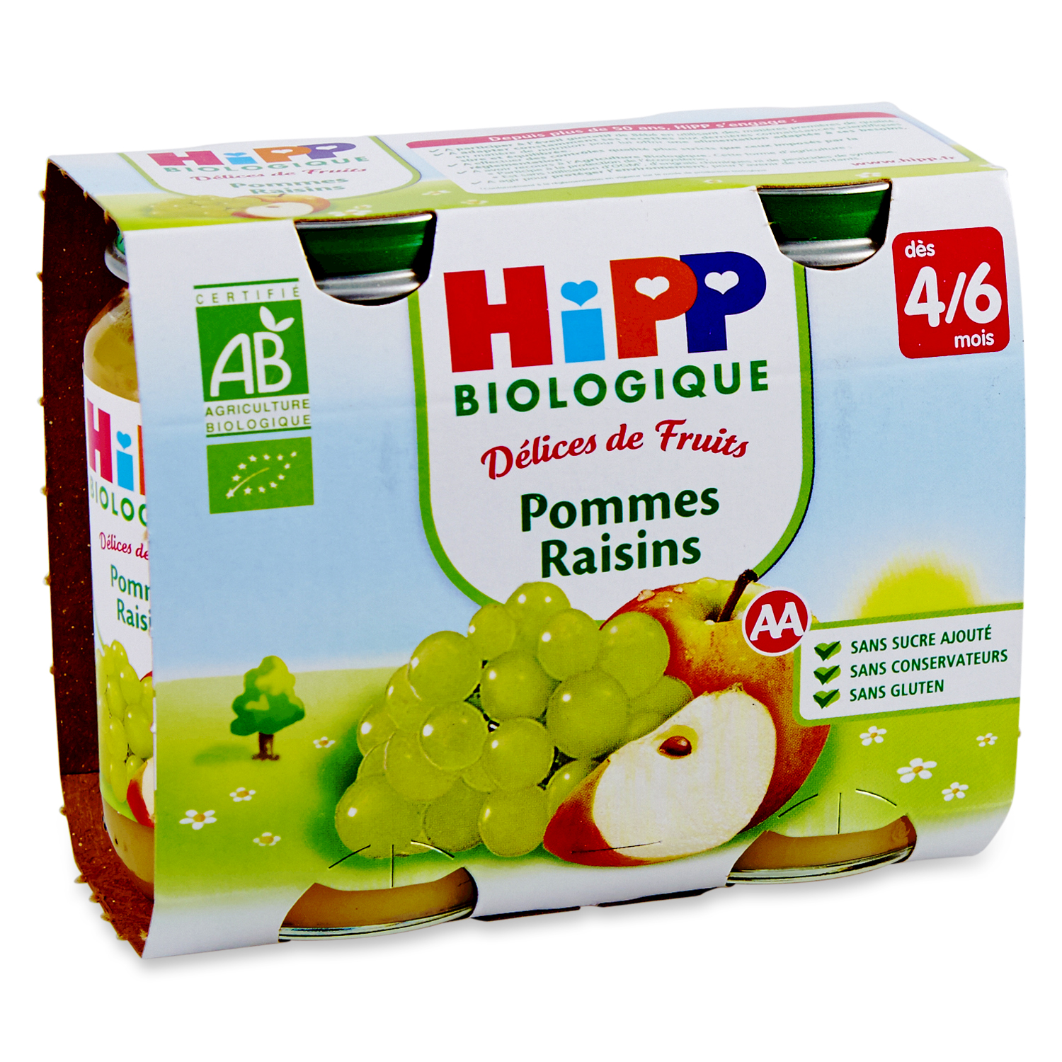 Voir la diapositive 2 : HIPP Biologique délices de fruits petits pots purée de fruits pommes raisins bio dès 4 mois 2 pots 2x190g