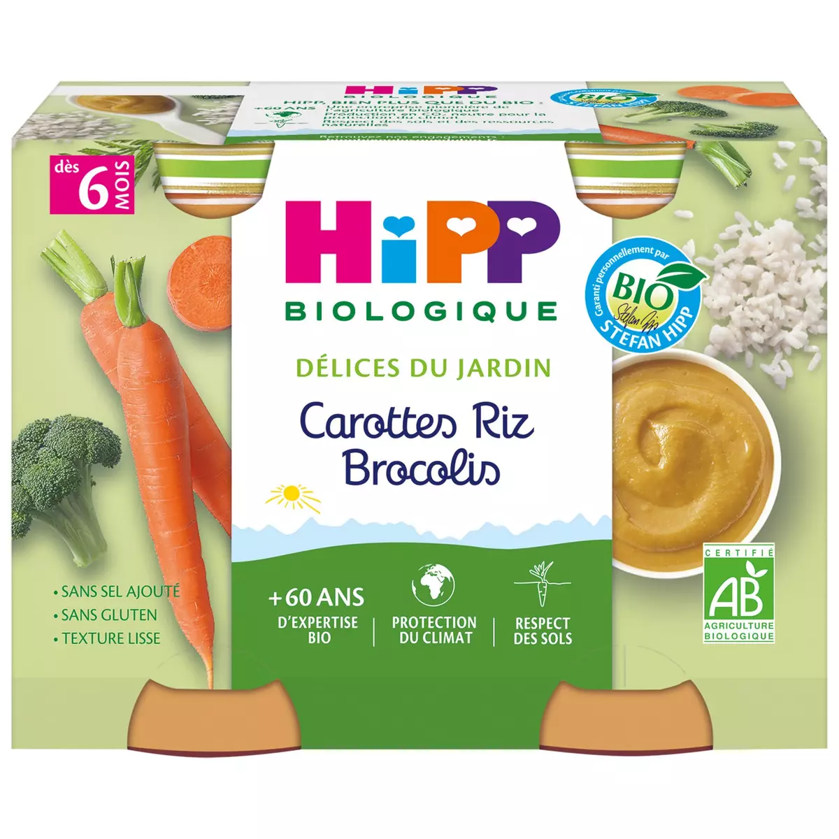 HIPP Petit pot carottes riz brocolis bio dès 6 mois 2x190g