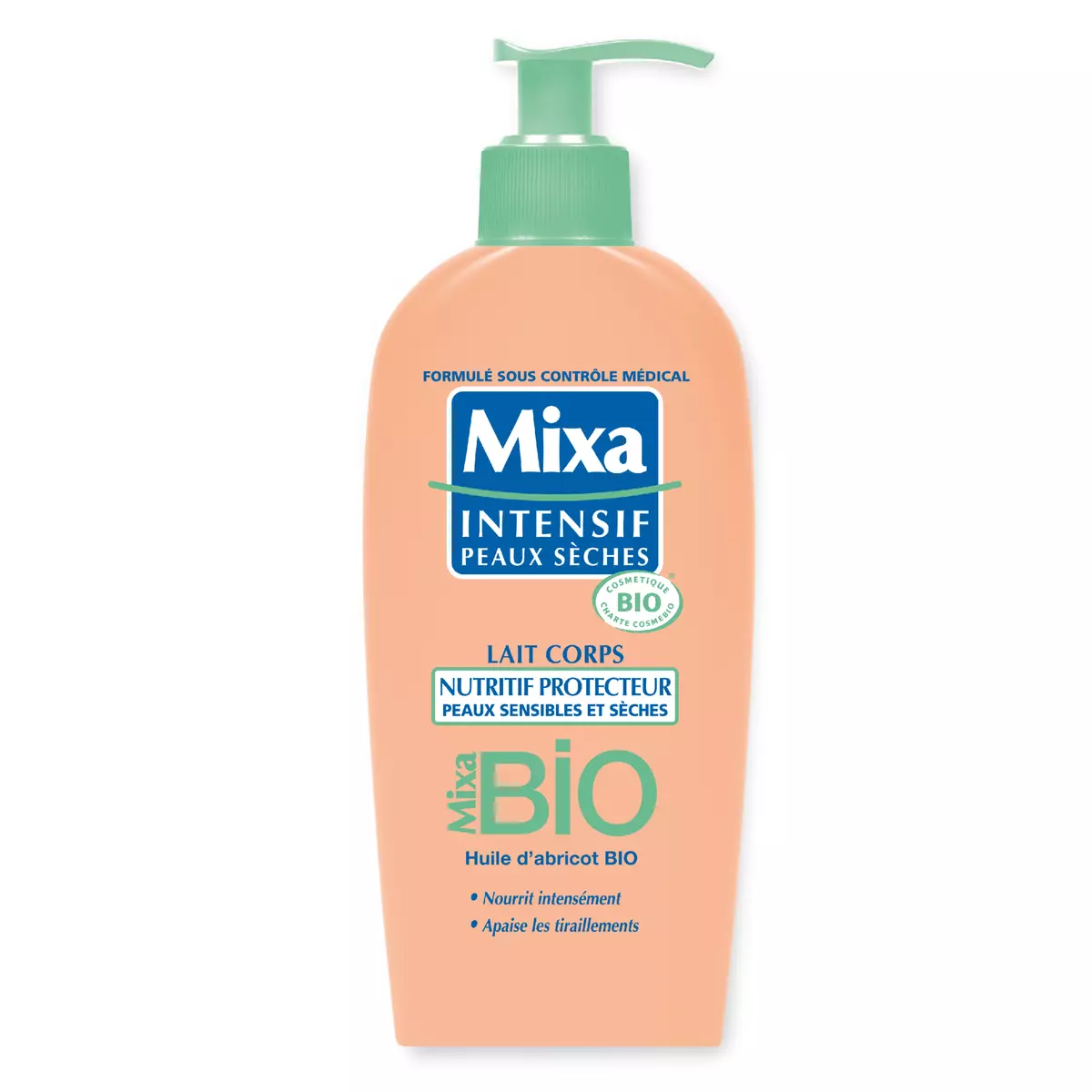 MIXA BIO Lait corps nutritif protecteur à l'huile d'abricot bio pour peaux sensibles et sèches 250ml