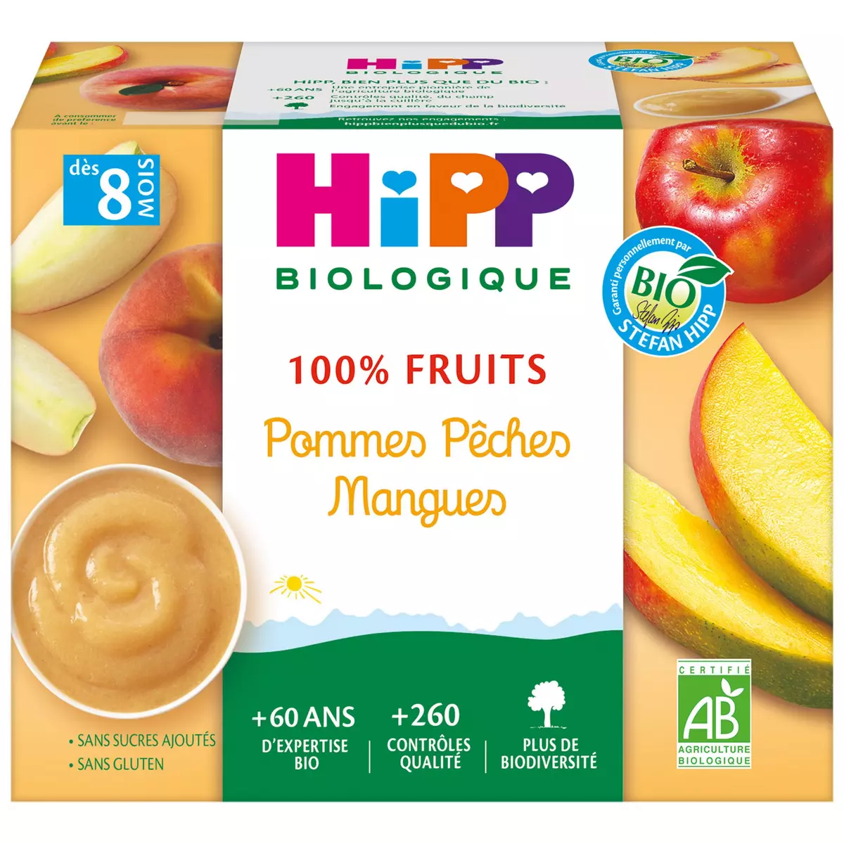 HIPP Petit pot dessert pommes pêches mangues bio dès 8 mois 4x100g