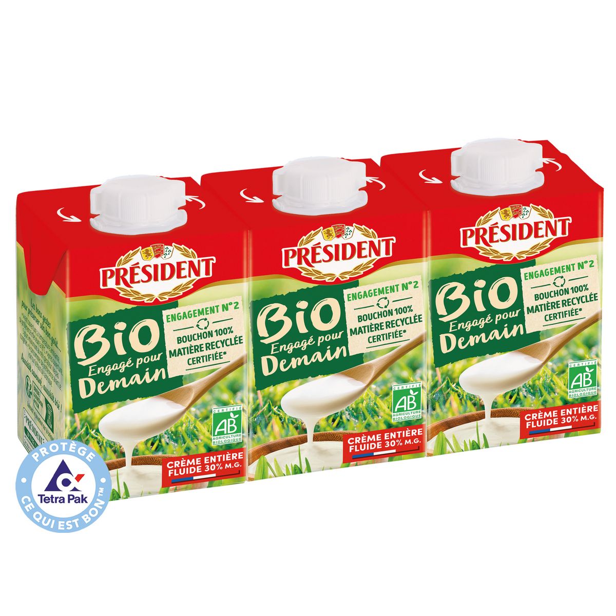 PRESIDENT Président Crème entière bio 30% MG 3X20CL  STICKER 3x20cl