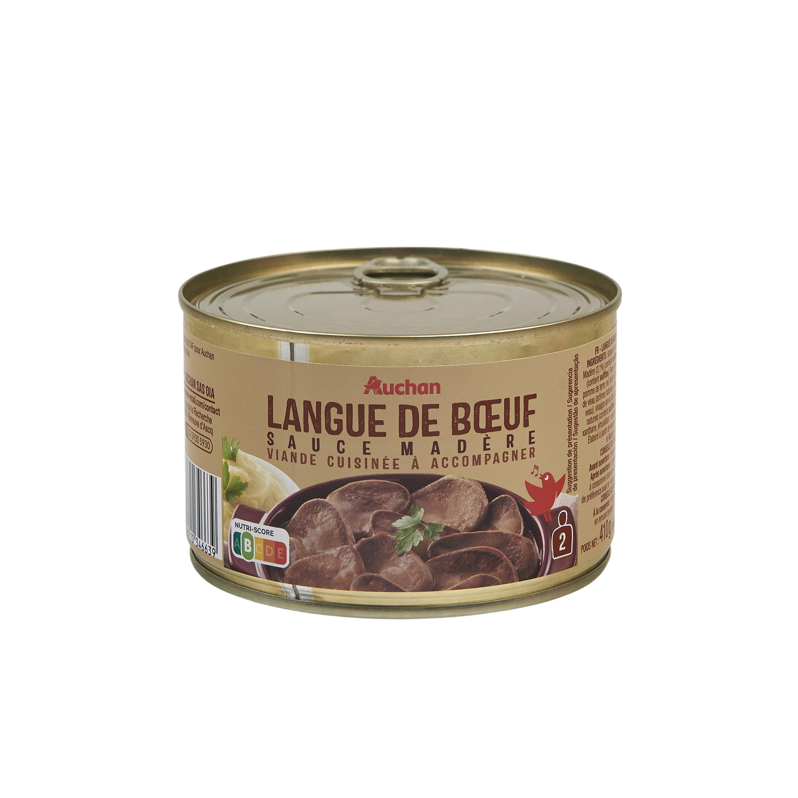 Voir la diapositive 2 : AUCHAN Langue de bœuf sauce madére 2 portions 410g