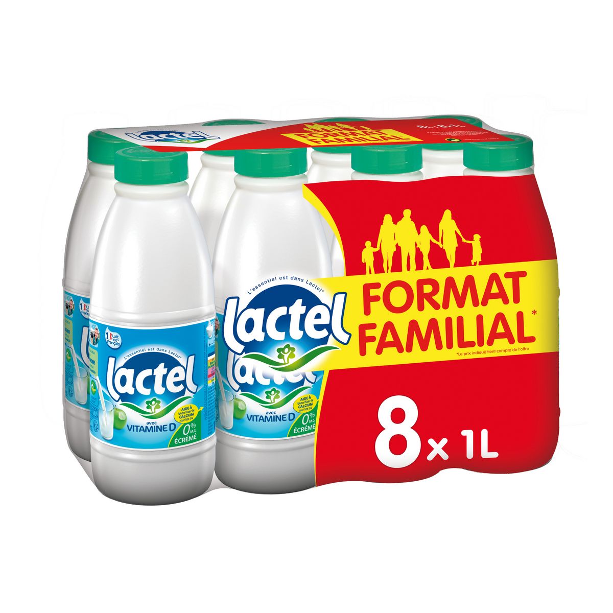 LACTEL Lait écrémé enrichi en vitamine D stérilisé UHT 8x1l