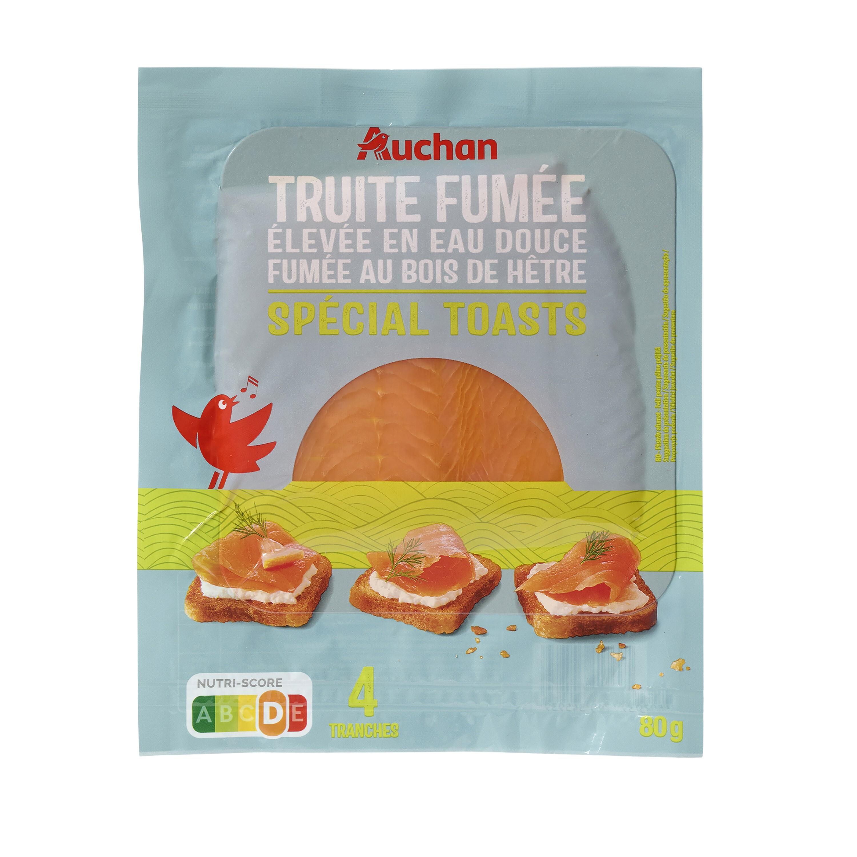 Voir la diapositive 4 : AUCHAN Truite fumée spécial toast 4 tranches 80g