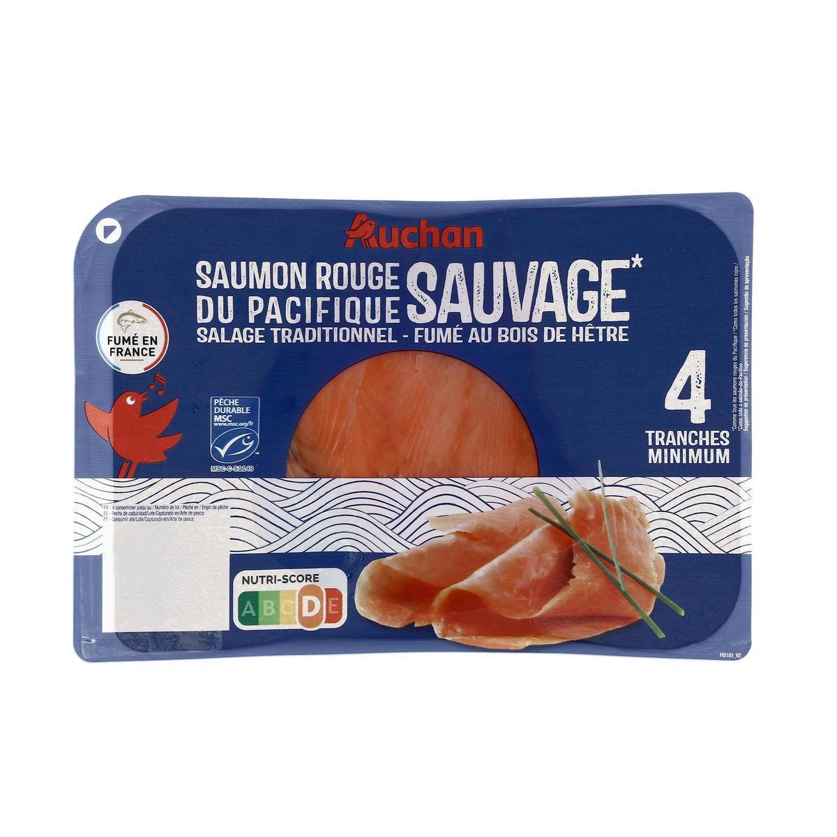 AUCHAN Saumon sauvage rouge du Pacifique fumé MSC 4 tranches 120g