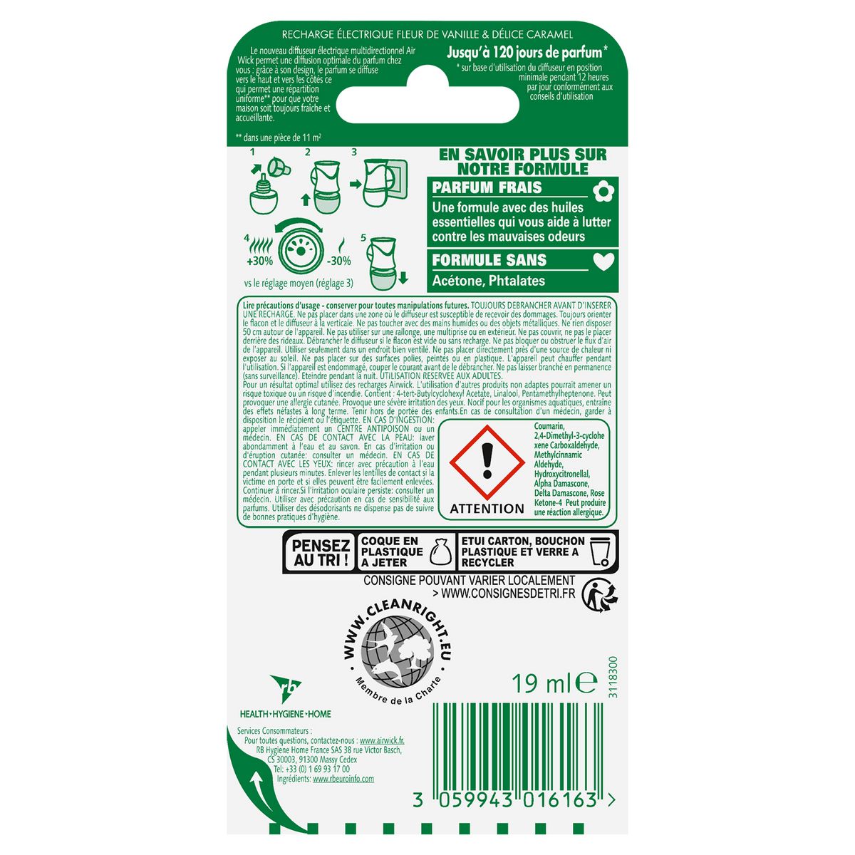 AIR WICK Essential Oils recharge pour diffuseur electrique vanille caramel 19ml