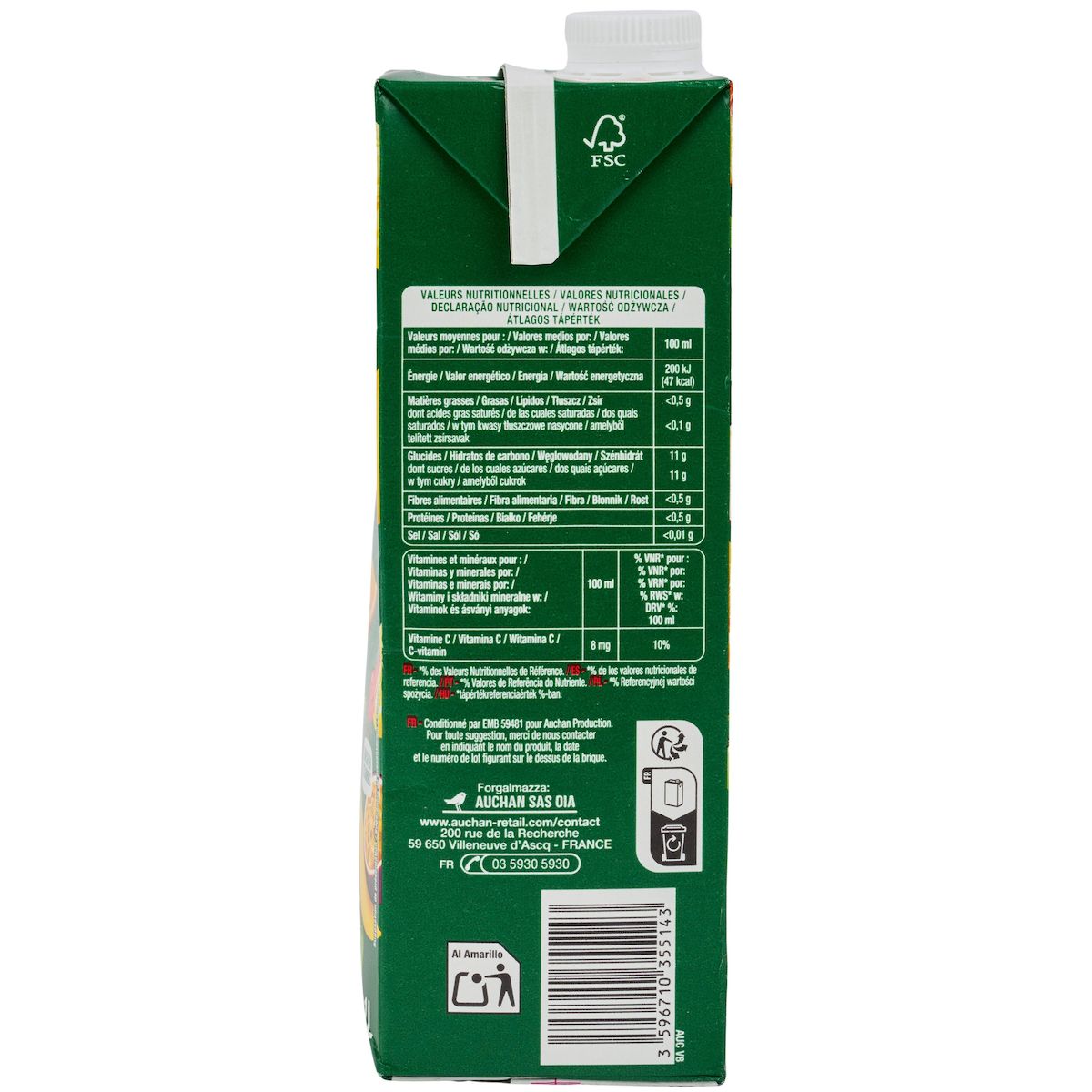 AUCHAN Jus multifruits à base de concentré brique 1l