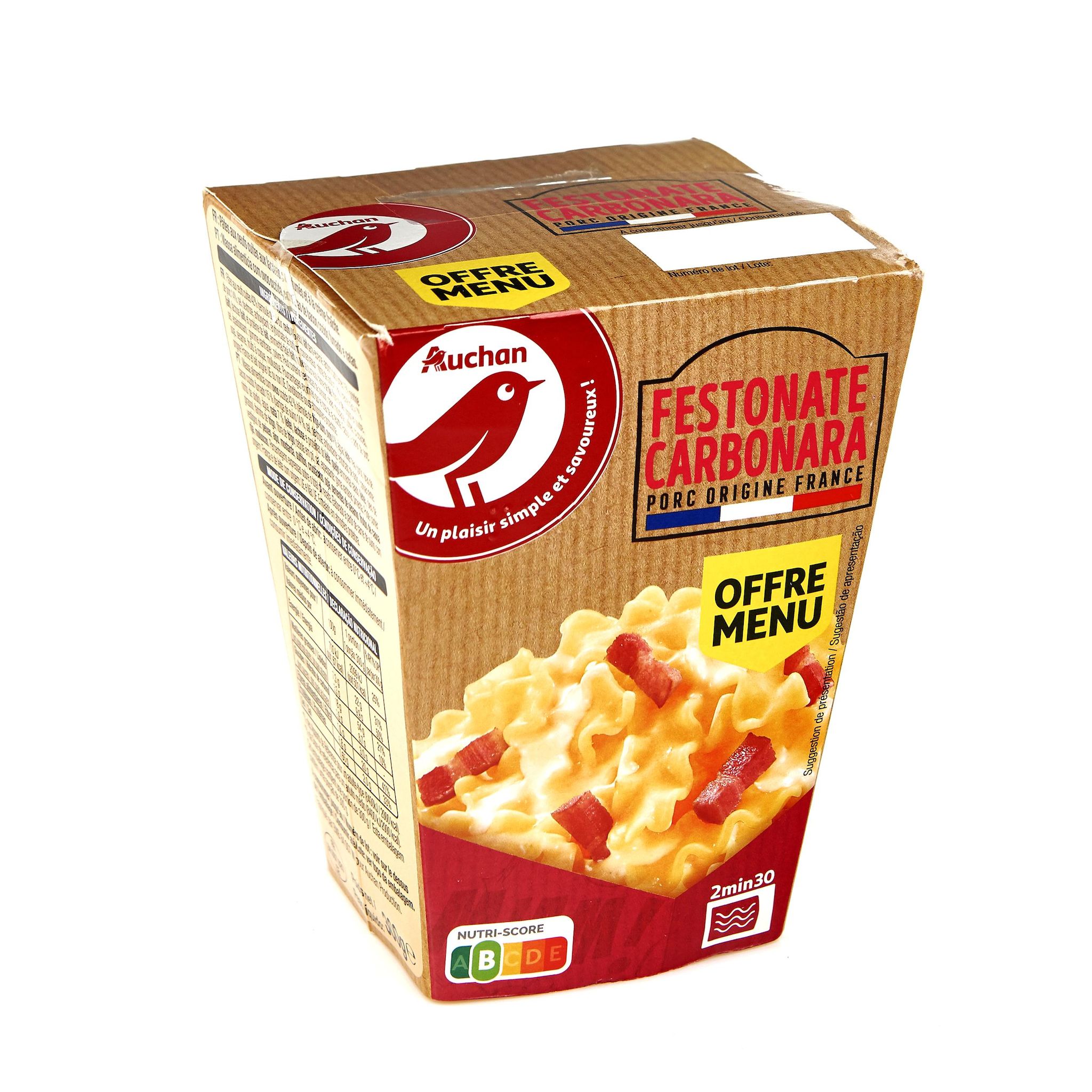 Voir la diapositive 2 : AUCHAN Box festonate à la carbonara sans couverts 300g