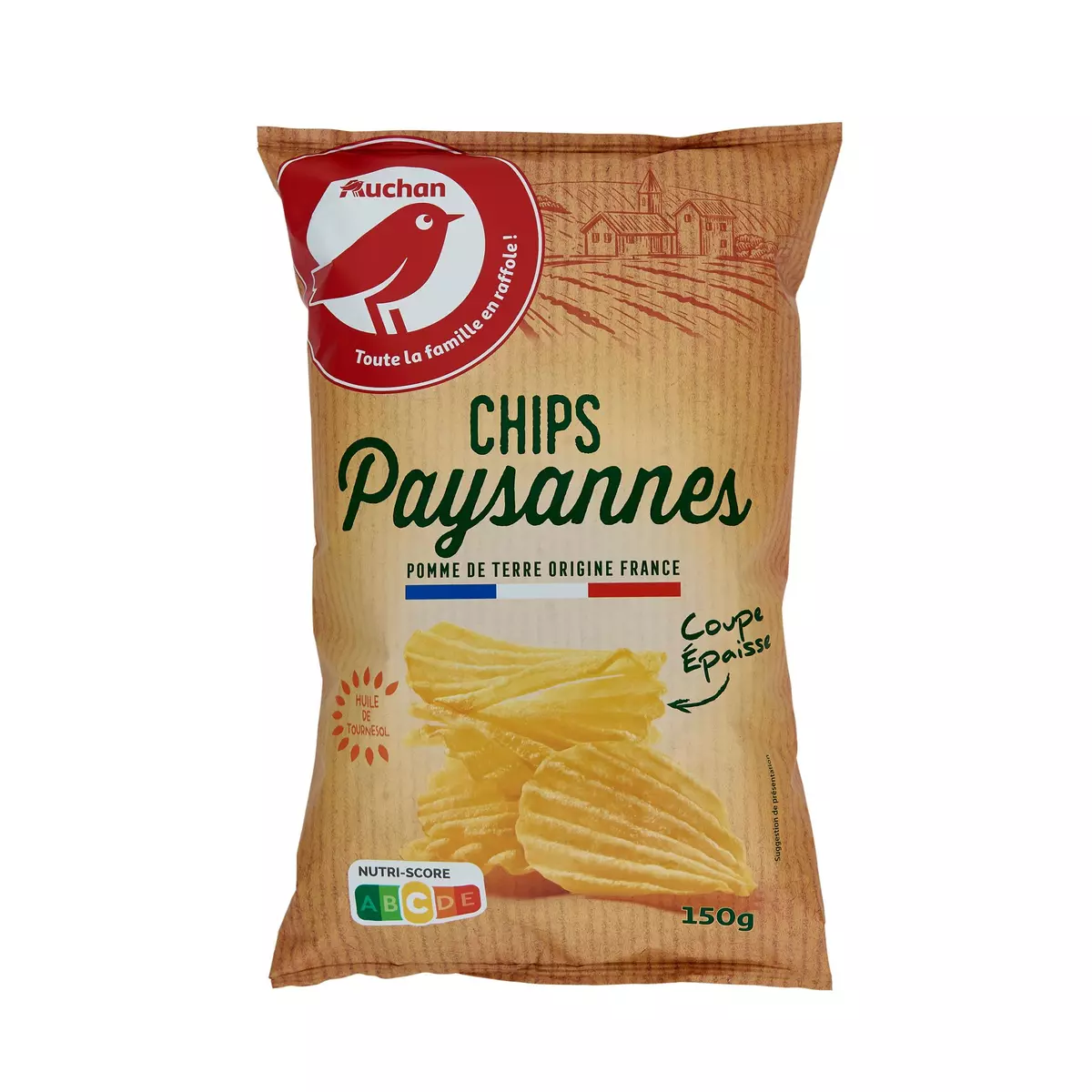 AUCHAN Chips paysannes ondulées nature 150g