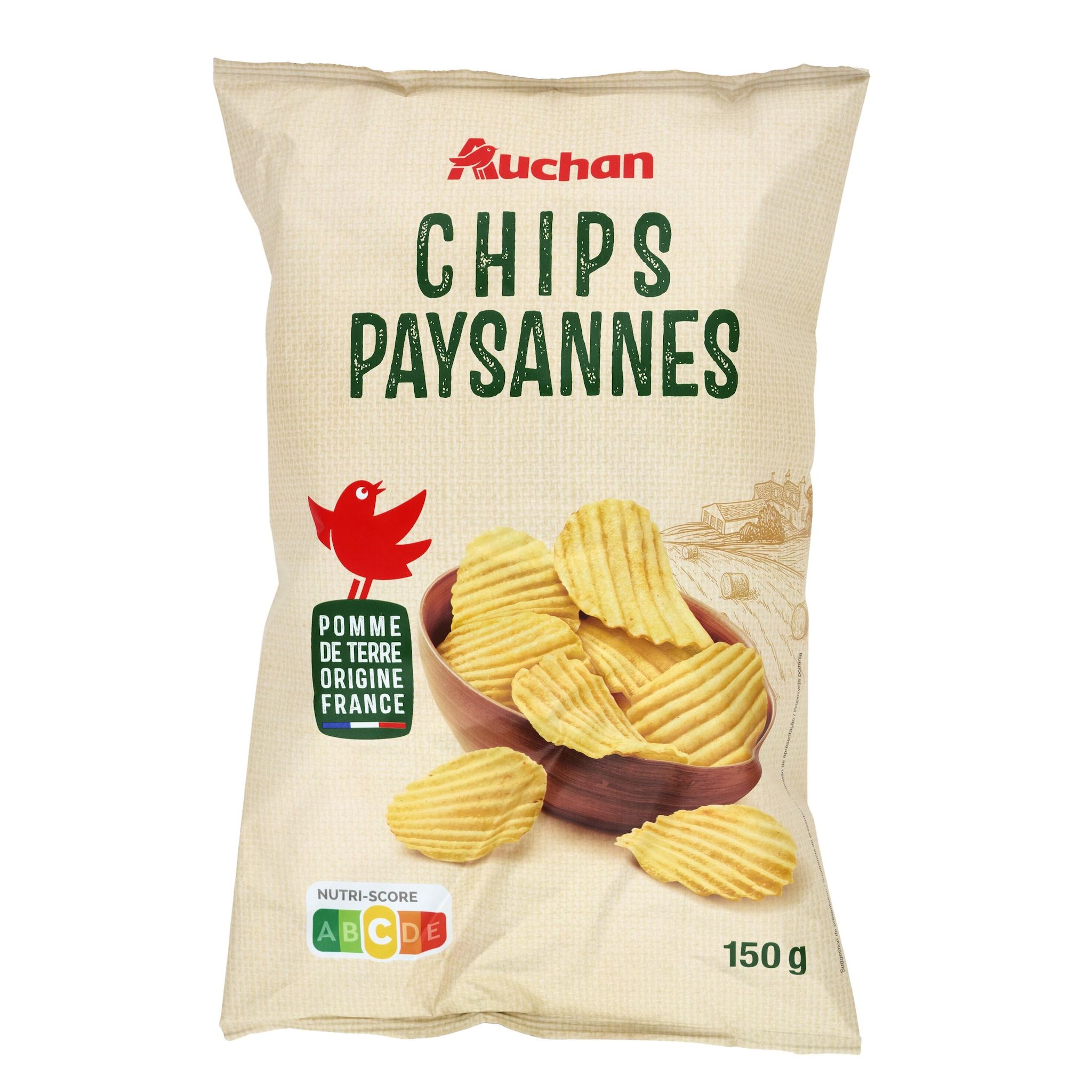 Voir la diapositive 2 : AUCHAN Chips paysannes ondulées nature 150g
