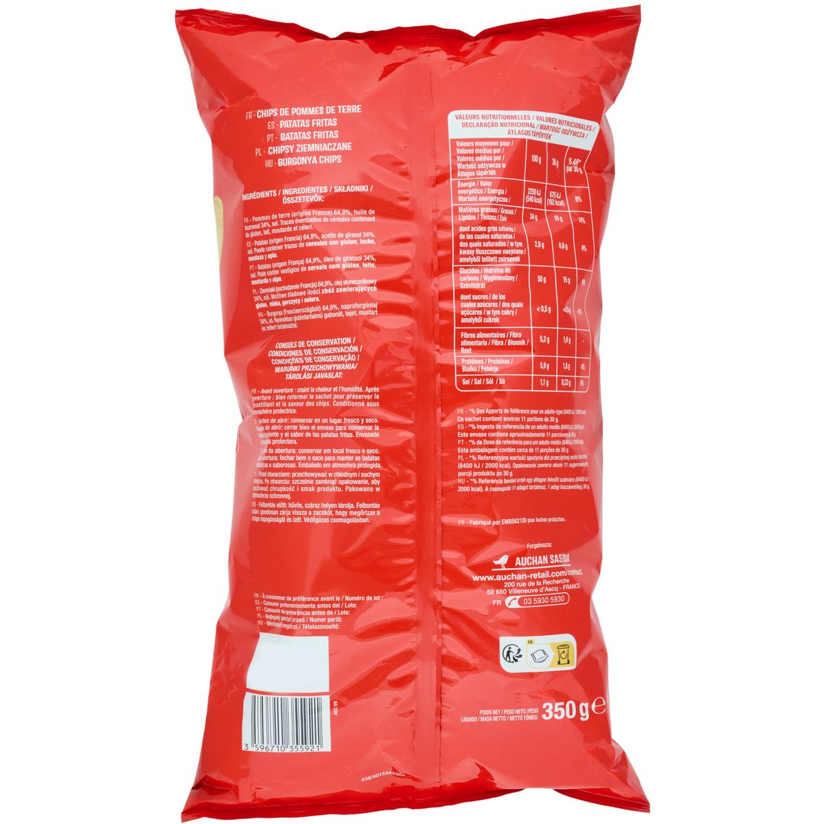 AUCHAN Chips nature 350g