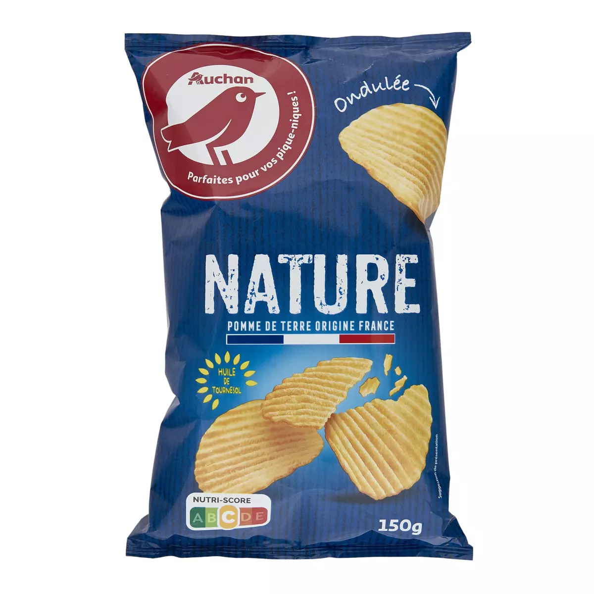 AUCHAN Chips ondulées nature 150g