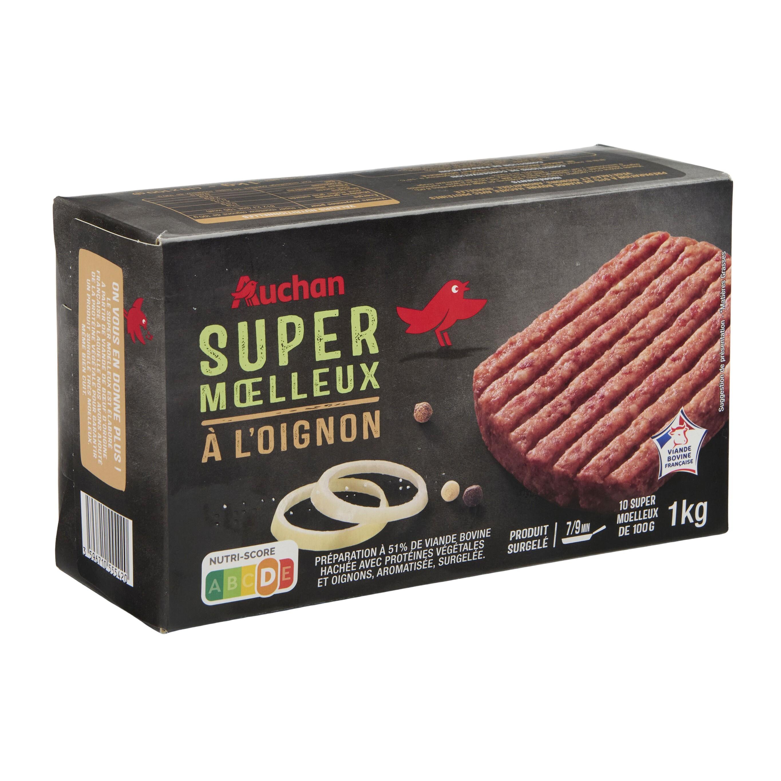 Voir la diapositive 2 : AUCHAN Hachés aux oignons super moelleux 15% mg 10 pièces 1kg