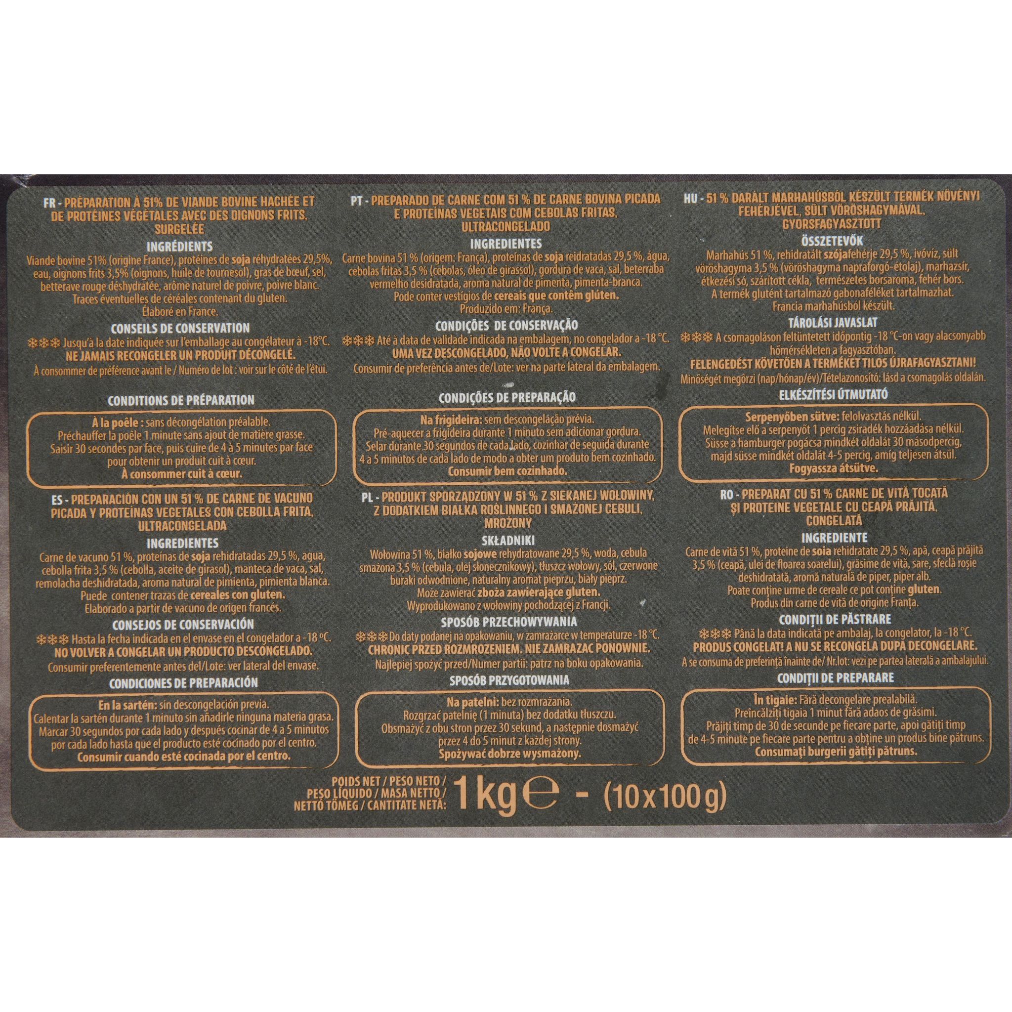 Voir la diapositive 2 : AUCHAN Hachés aux oignons super moelleux 15% mg 10 pièces 1kg